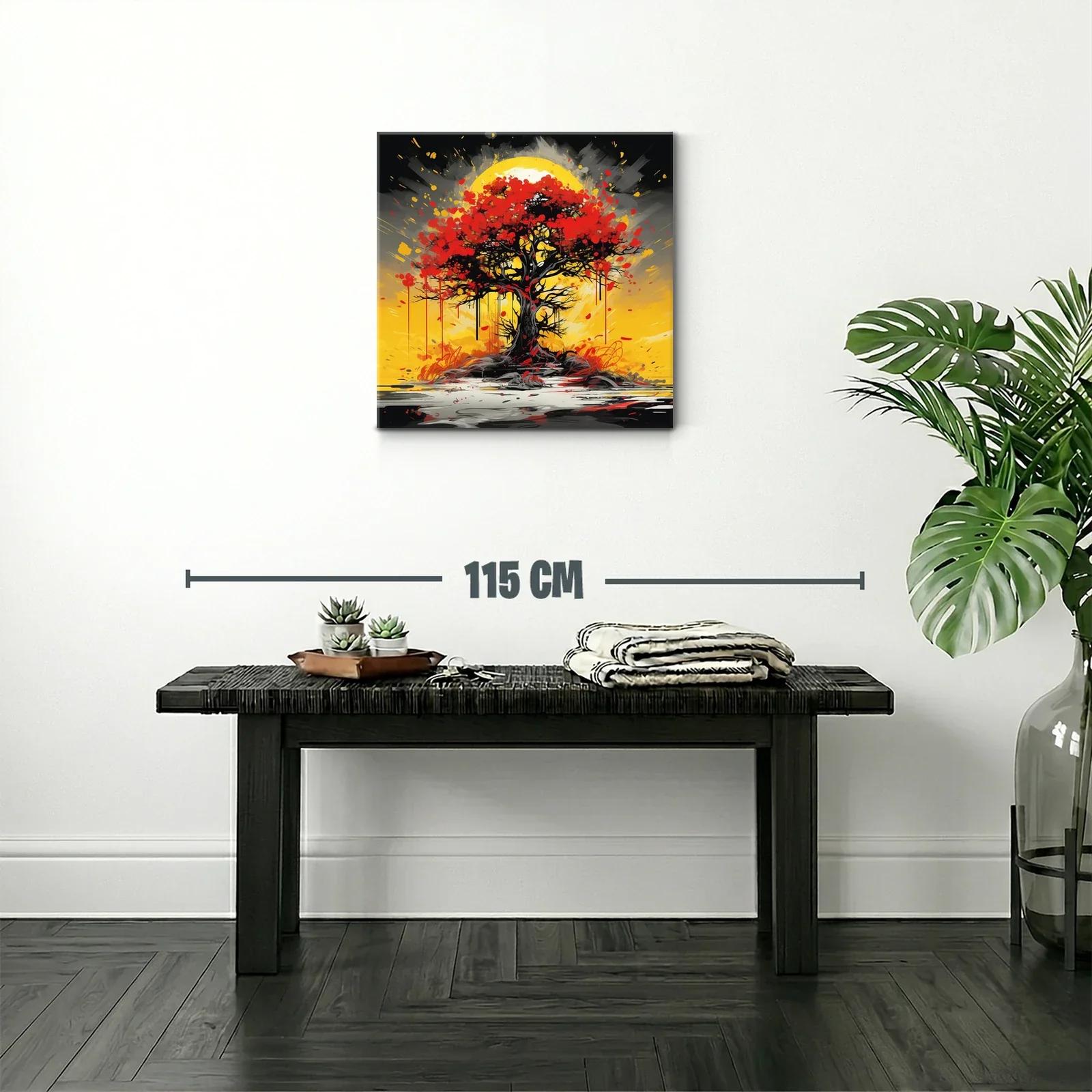 Árbol rojo vibrante con fondo amarillo intenso — miniatura 2