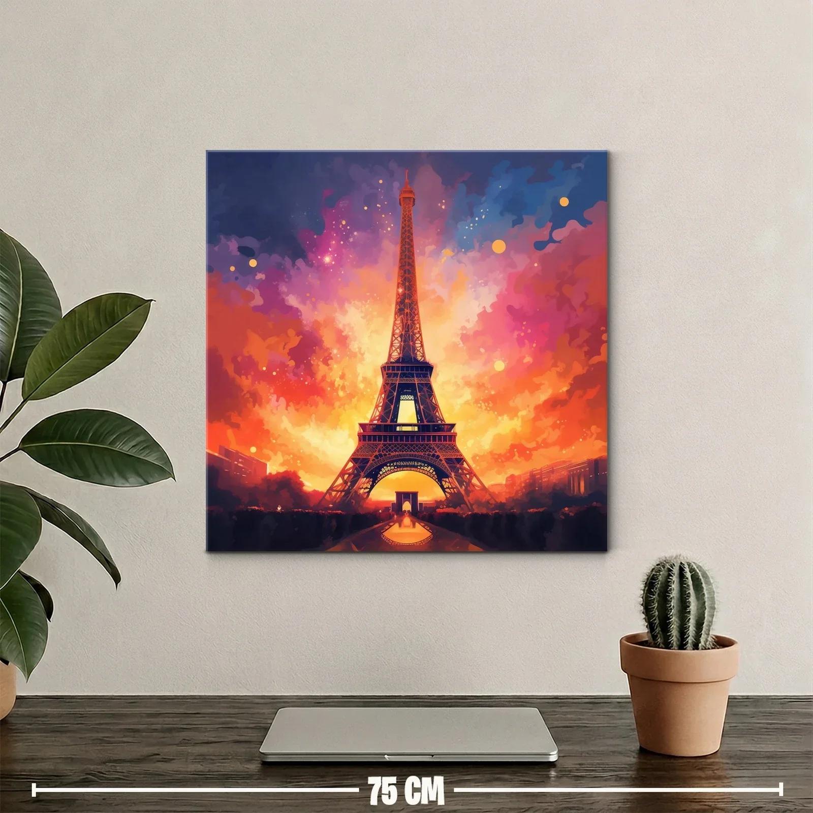 Atardecer vibrante con la Torre Eiffel iluminada en París — miniatura 2