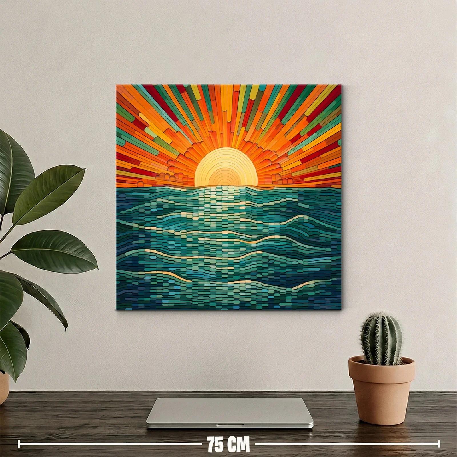Atardecer vibrante con olas estilizadas en tonos cálidos — miniatura 2