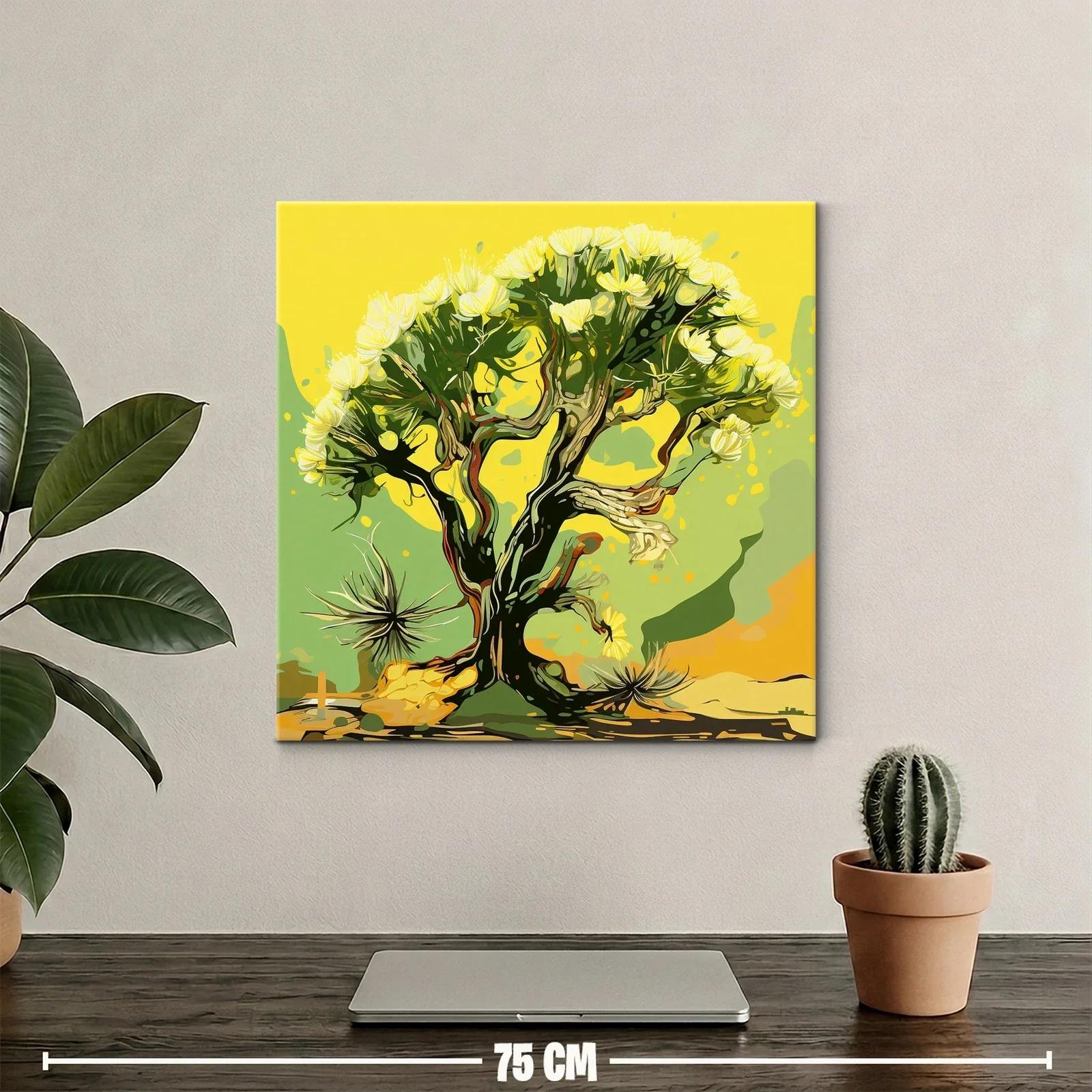 Árbol con Flores Amarillas en Fondo Abstracto Verde — miniatura 2