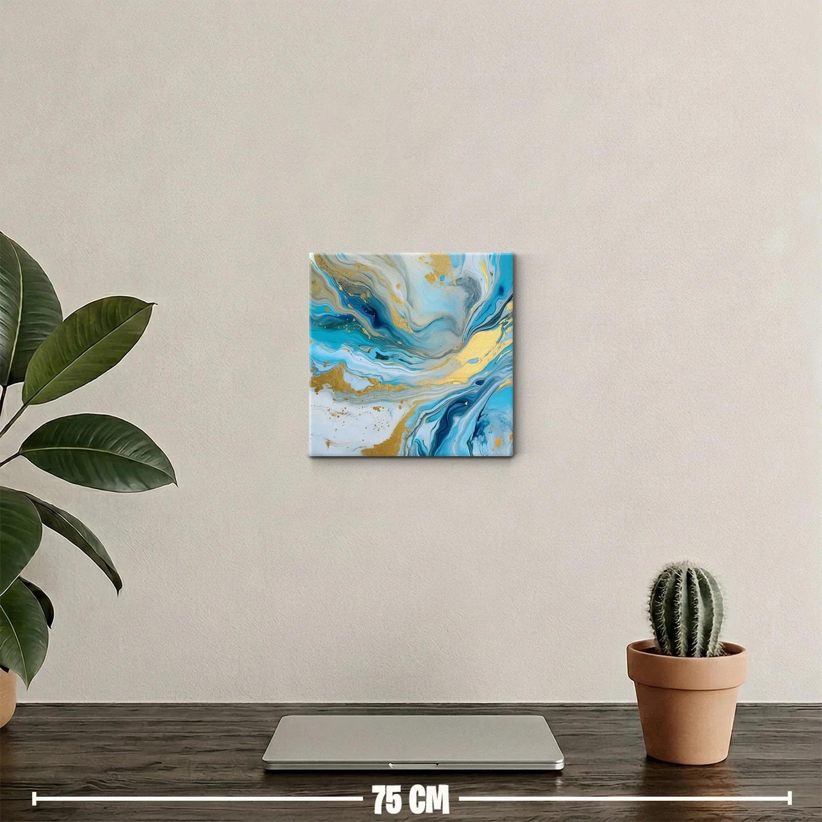 Cuadro abstracto en tonos azules y detalles dorados — miniatura 2