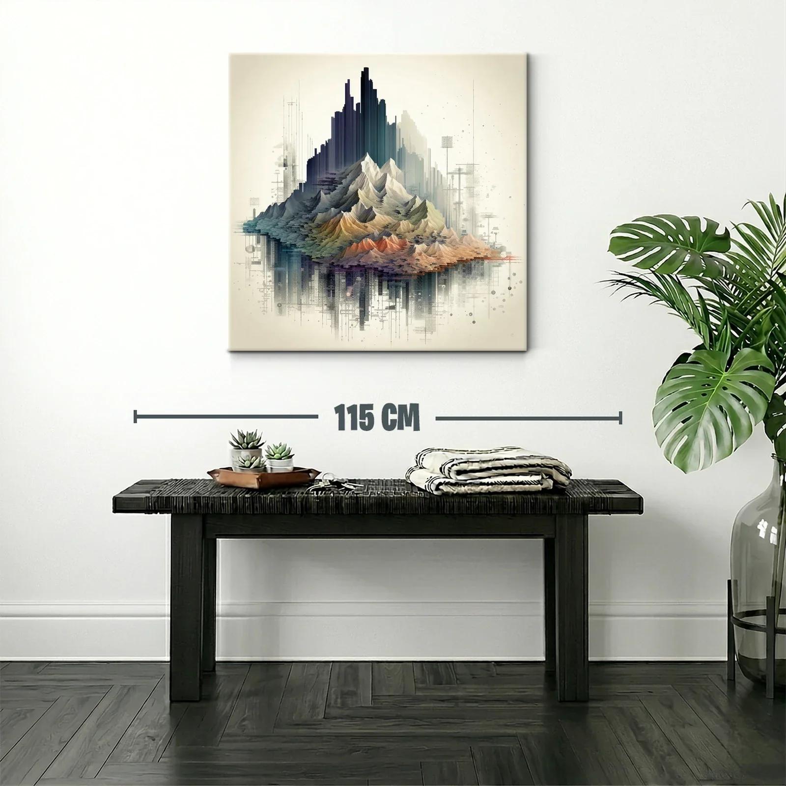 Paisaje montañoso con tonos cálidos y arquitectura abstracta — miniatura 2