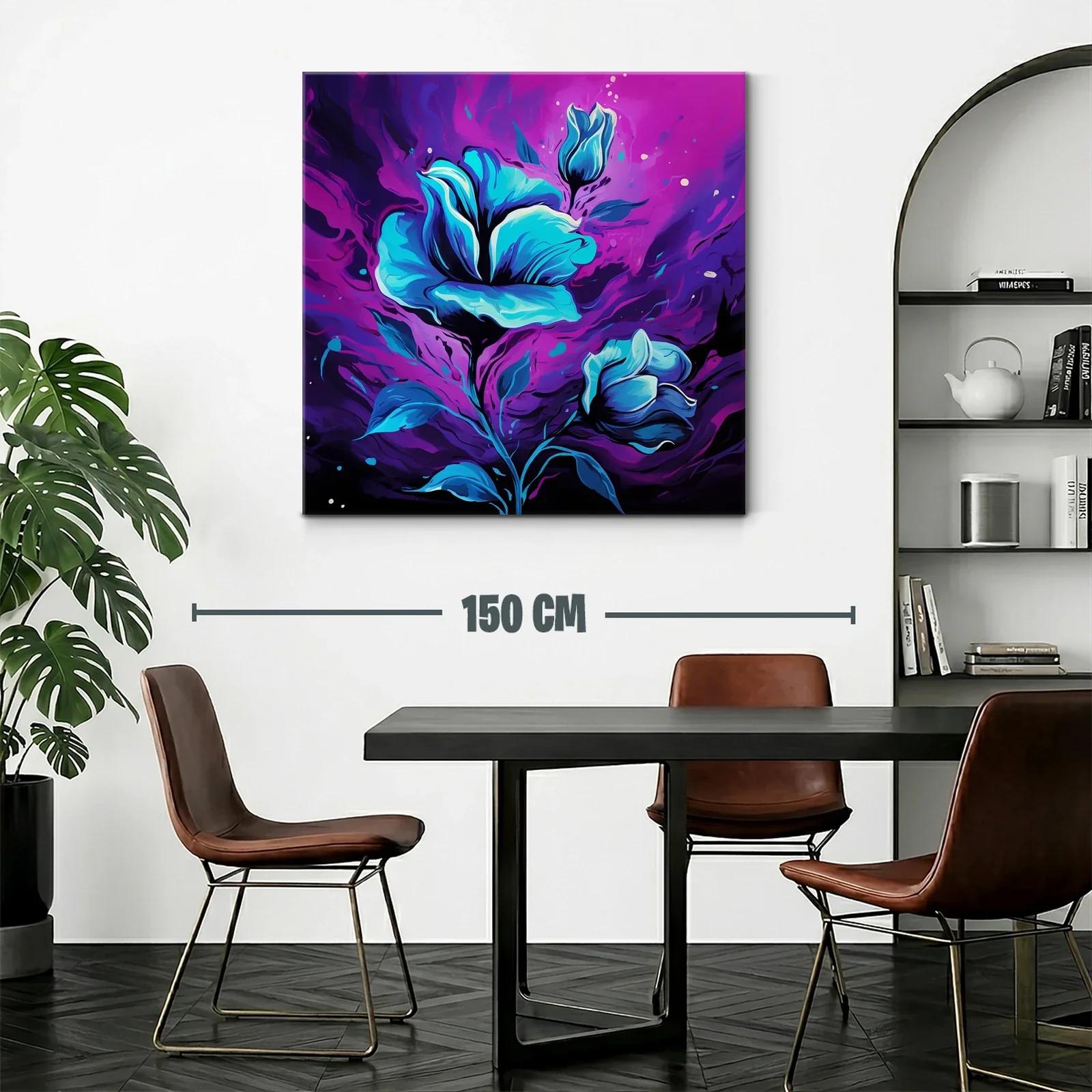 Flores azules vibrantes sobre fondo púrpura dinámico — miniatura 2