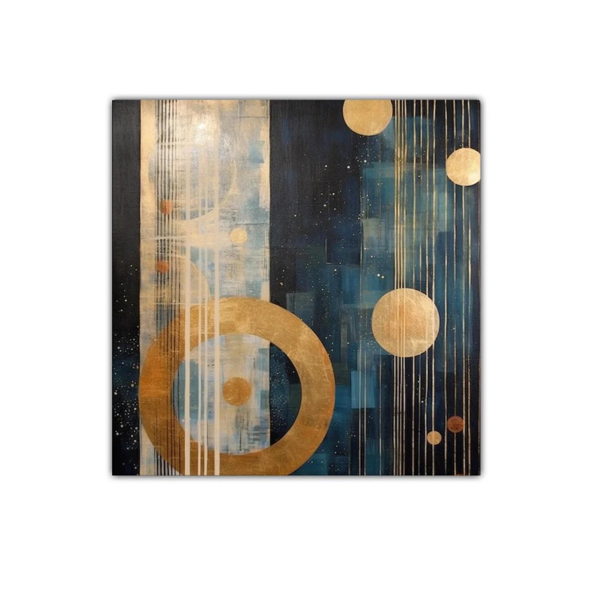 Composición abstracta con círculos dorados y azul profundo — imagen principal