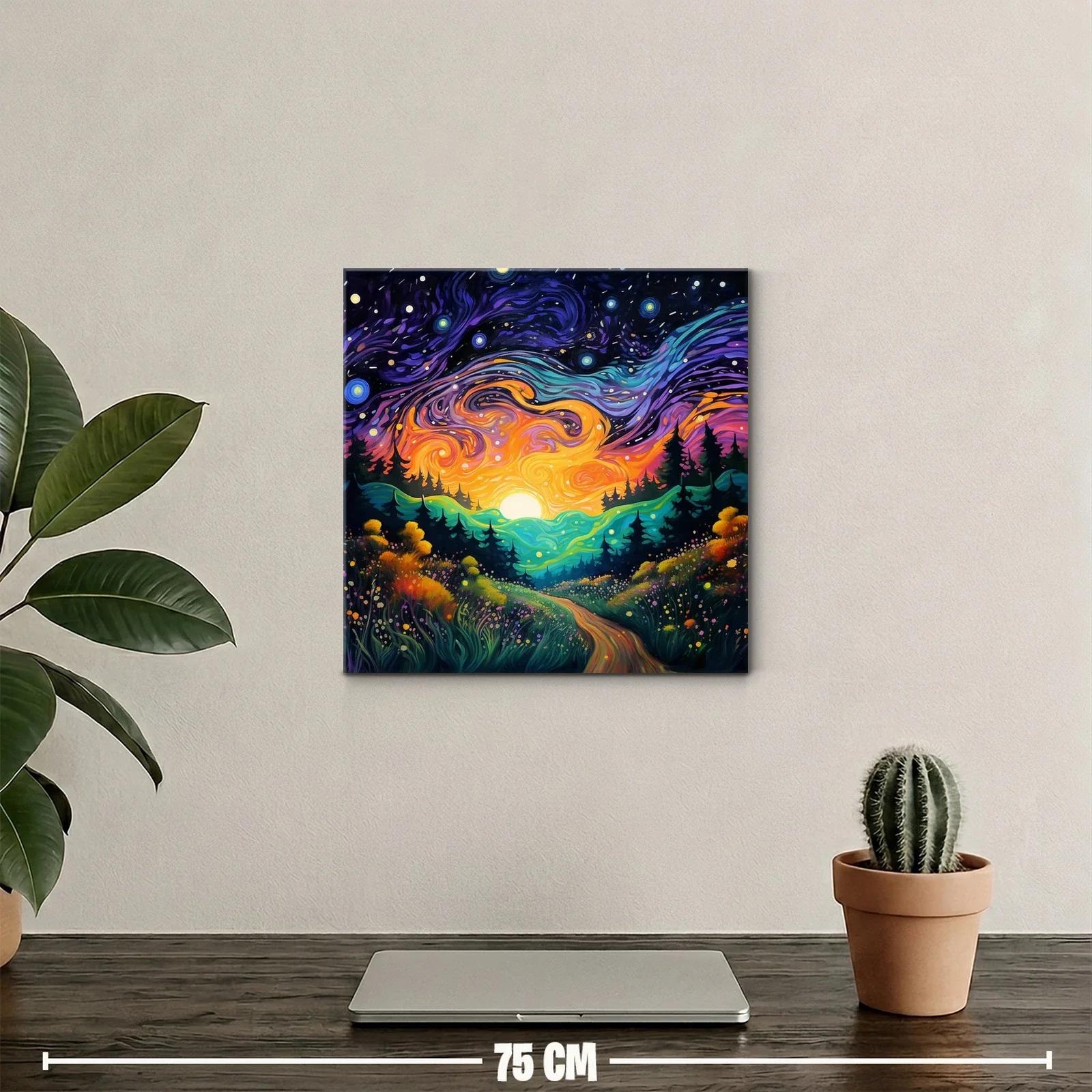 Paisaje nocturno vibrante con cielo estrellado y sendero — miniatura 2