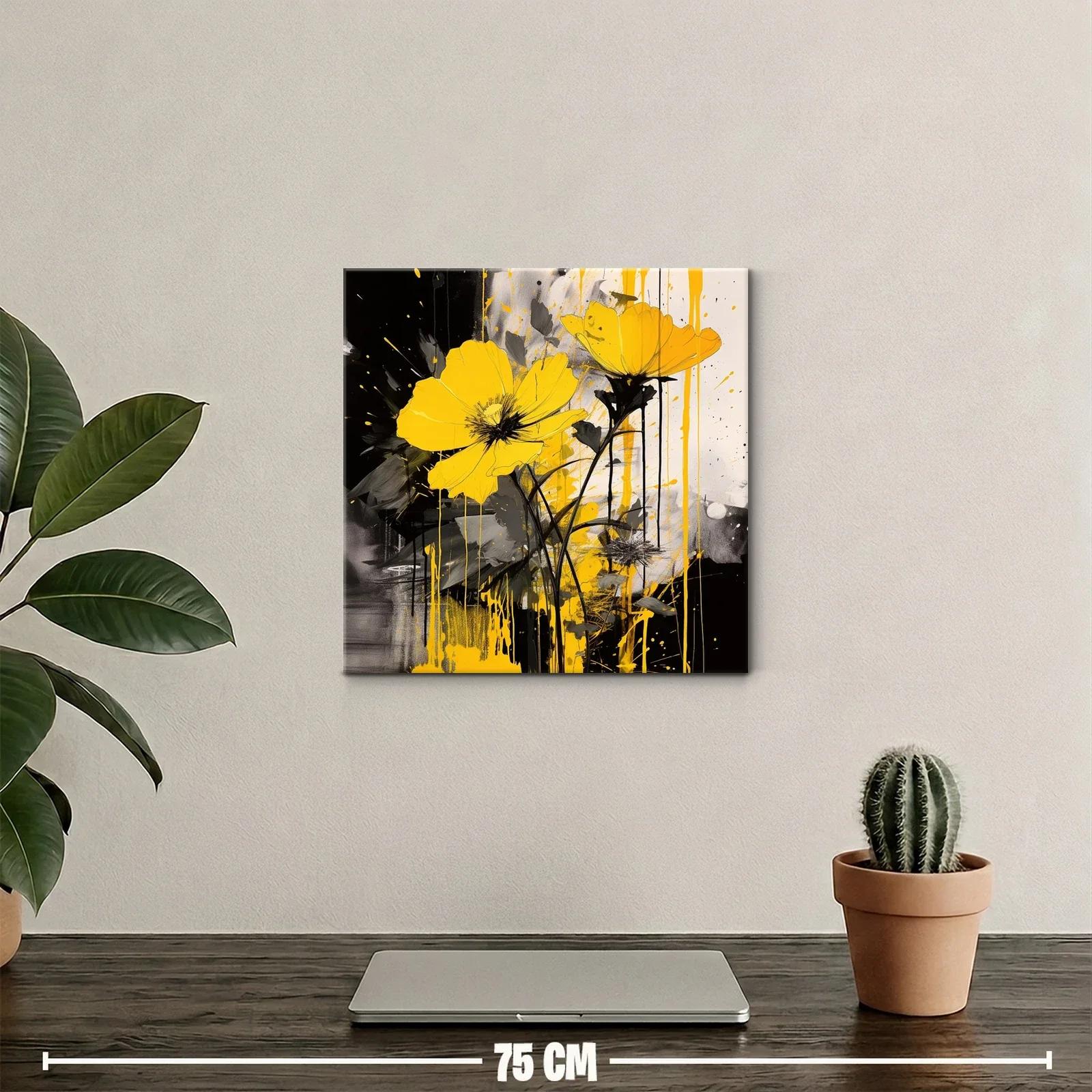 Vibrante cuadro floral con tonos amarillos y contraste negro — miniatura 2