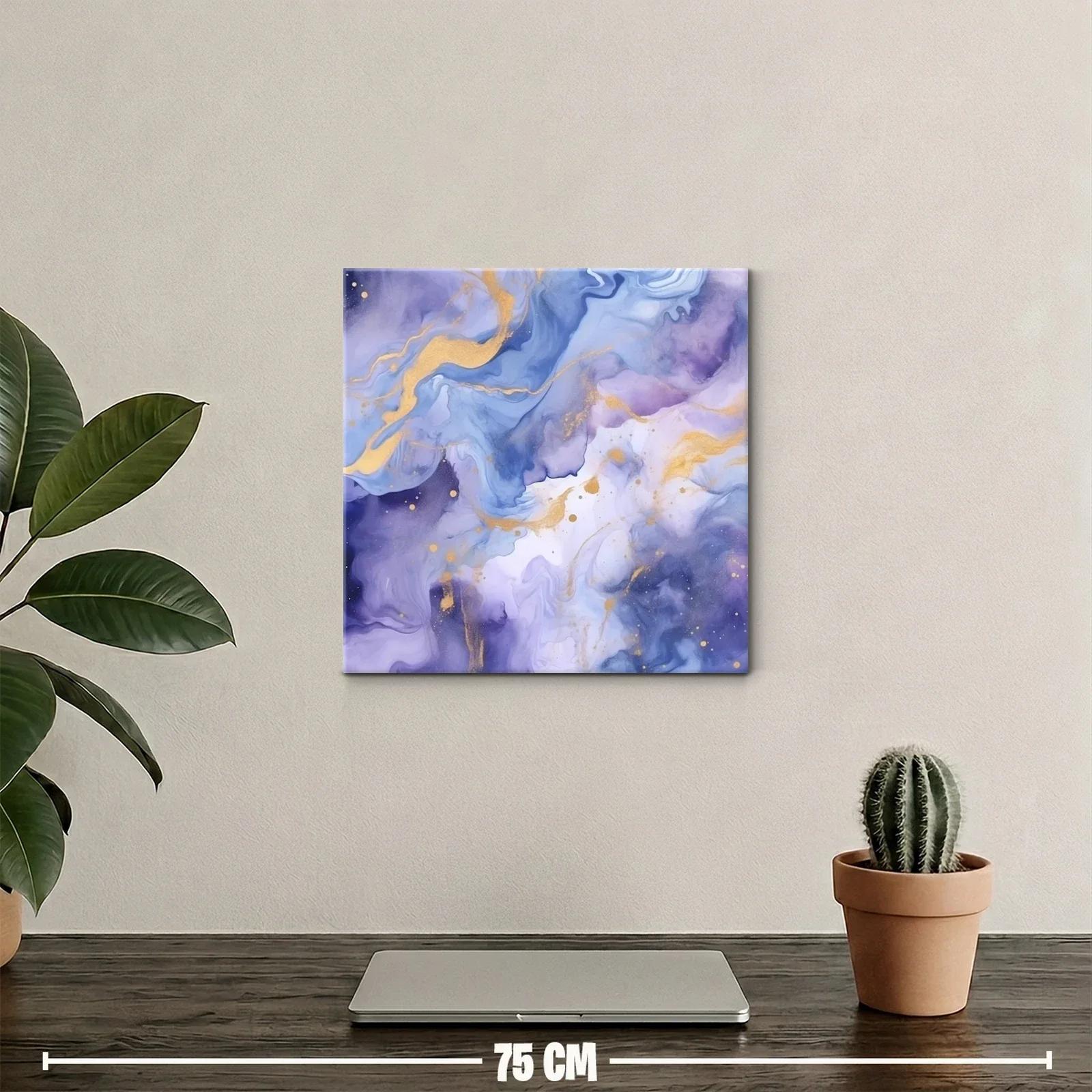 Cuadro abstracto con tonos azules y dorados fluidos — miniatura 2