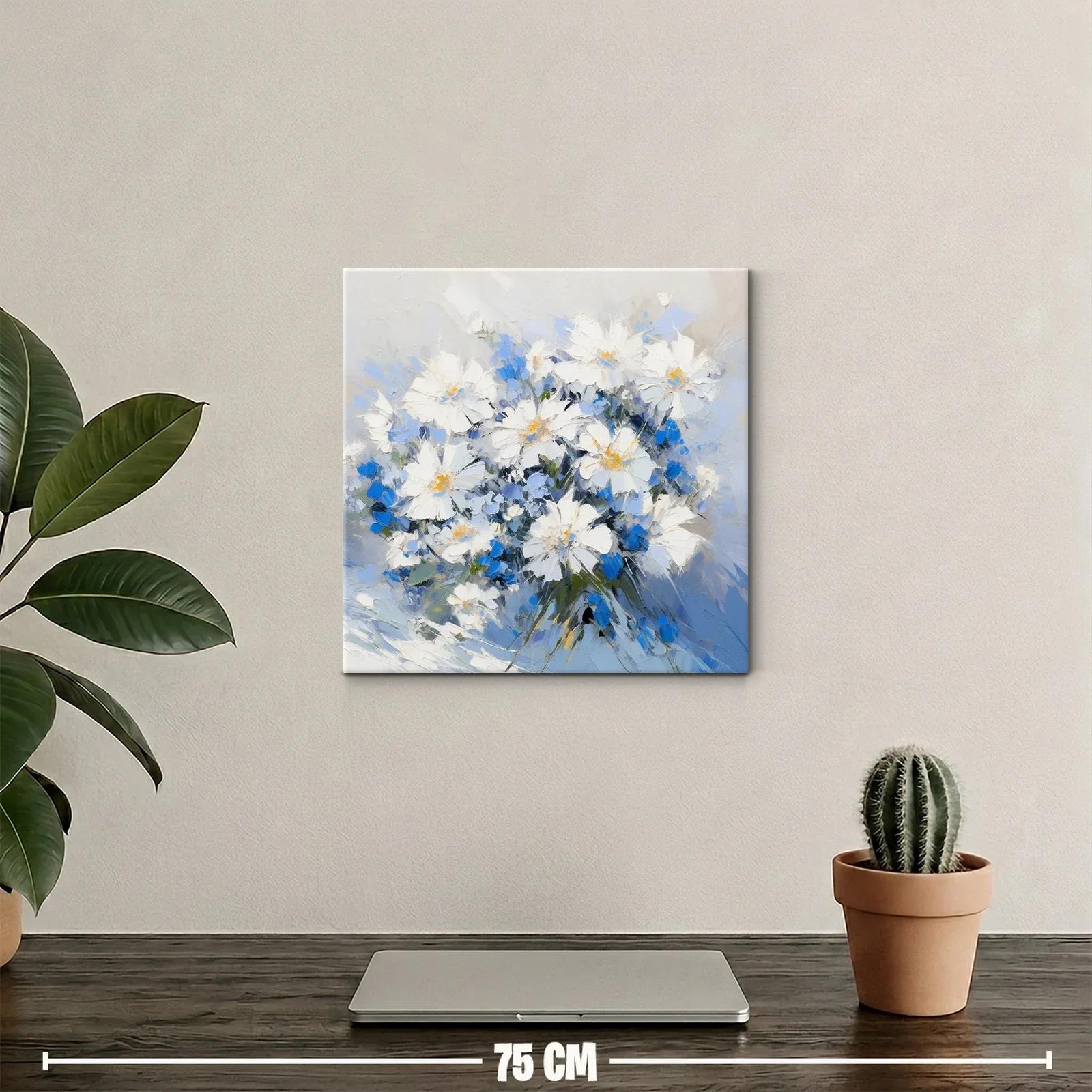 Elegante cuadro con ramo de flores blancas y azules suaves — miniatura 2