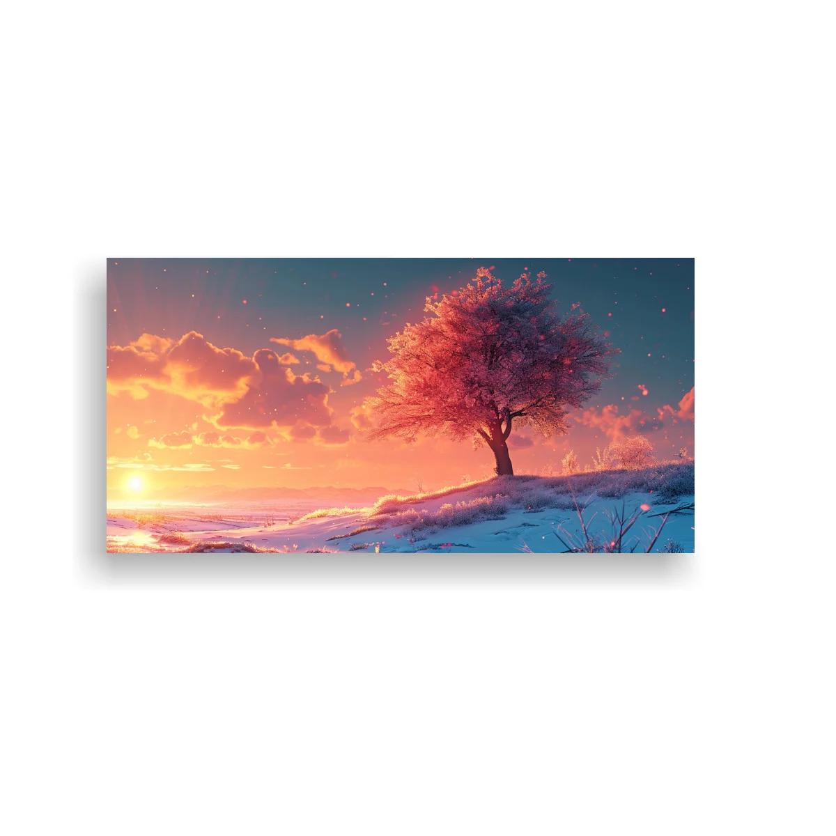 Cuadro árbol solitario al atardecer con arbustos — imagen principal