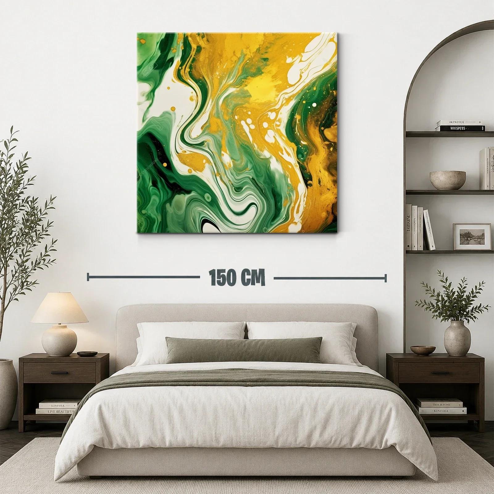 Cuadro abstracto en tonos verdes y dorados vibrantes — miniatura 3