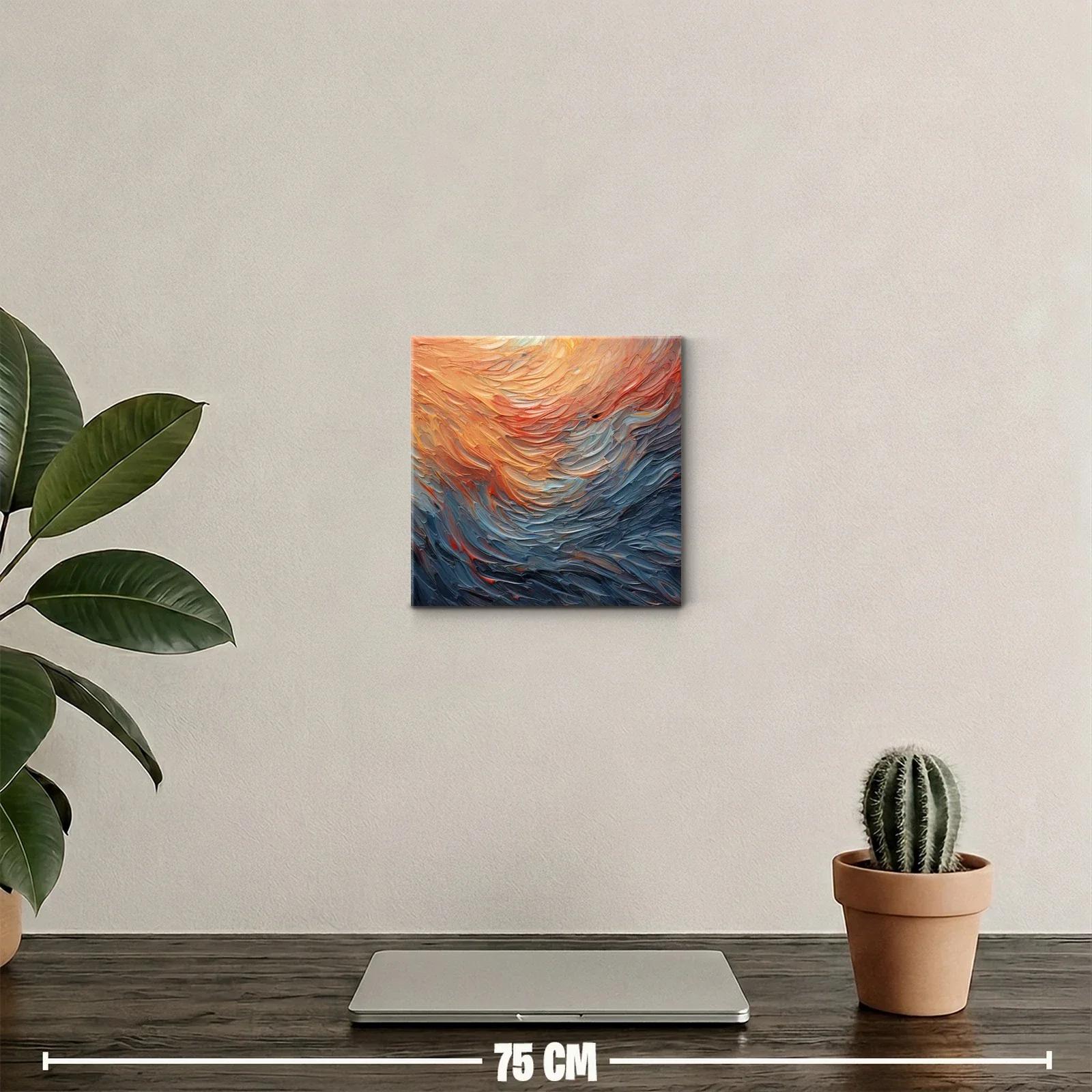 Cuadro abstracto con tonos cálidos y fríos en movimiento — miniatura 2
