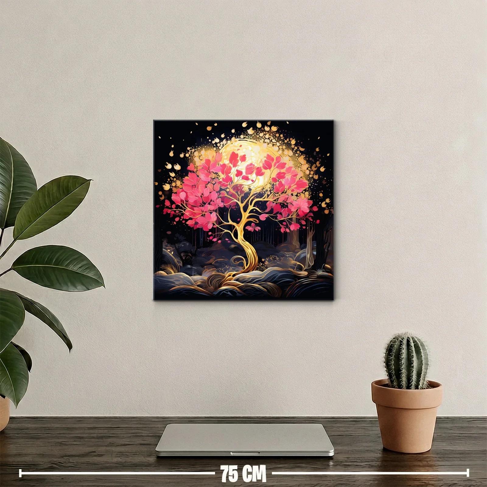 Árbol dorado con hojas rosas y luz resplandeciente — miniatura 2