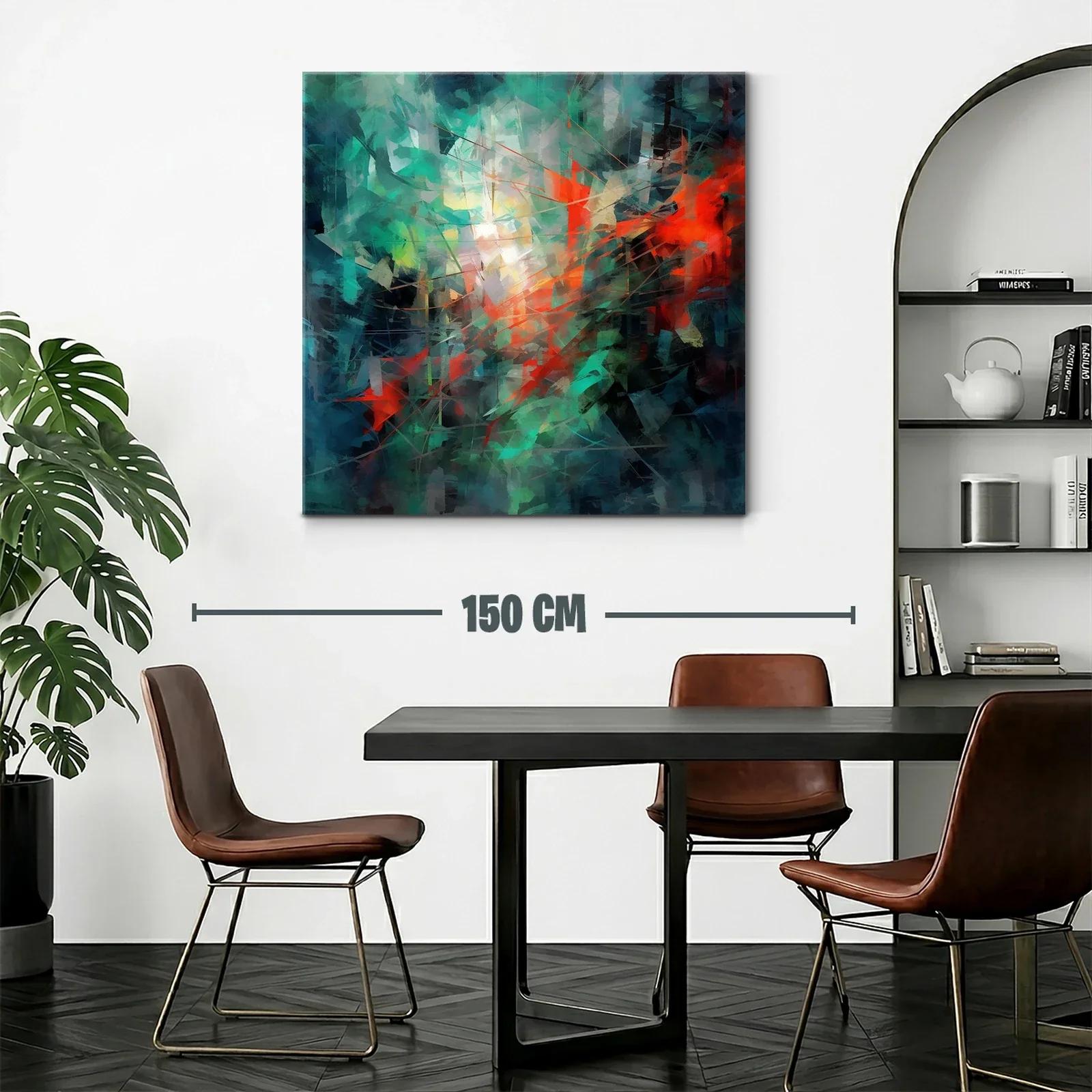 Cuadro abstracto con vibrantes toques en tonos verdes y rojos — miniatura 2