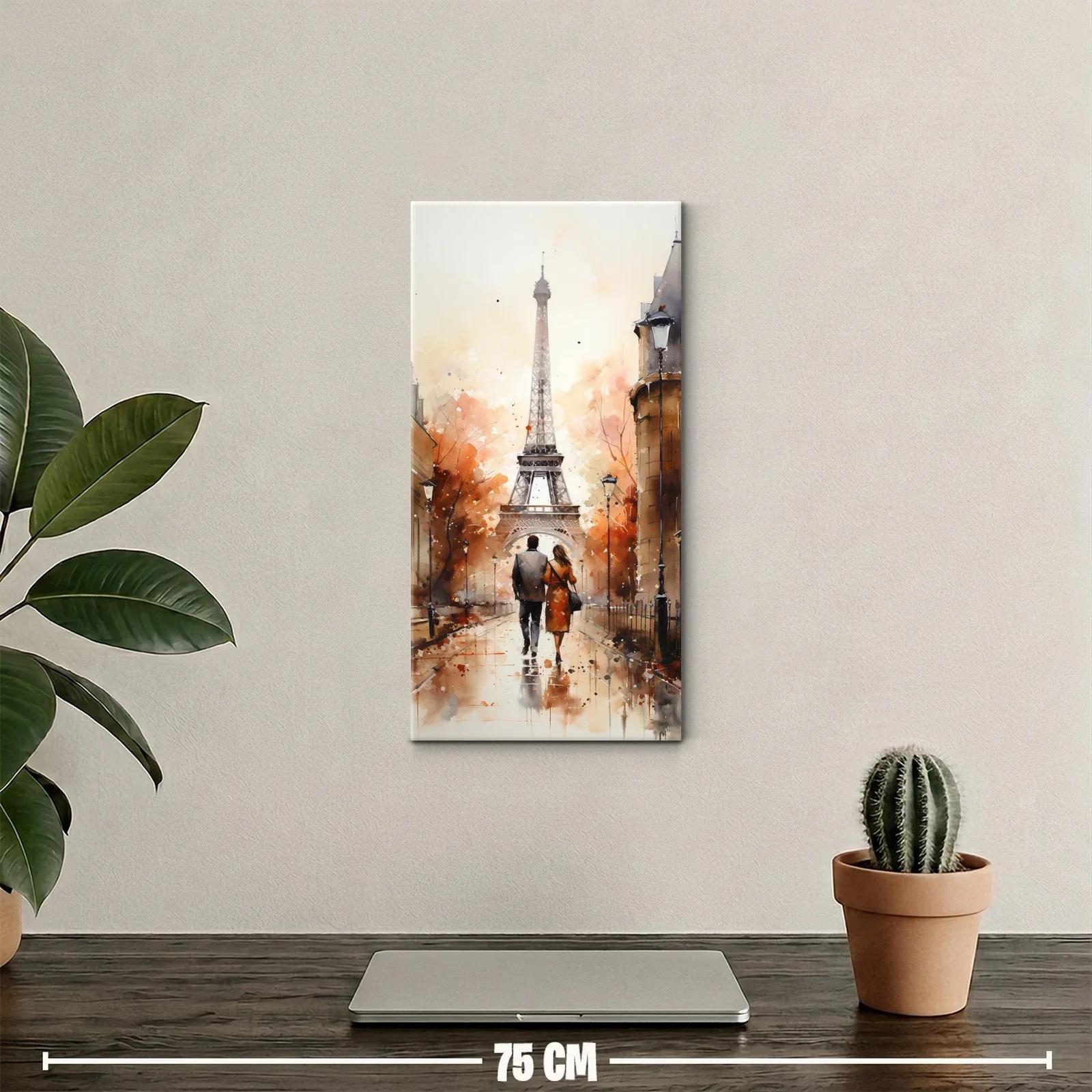 Cuadro Torre Eiffel bajo la lluvia con pareja y paraguas — miniatura 2