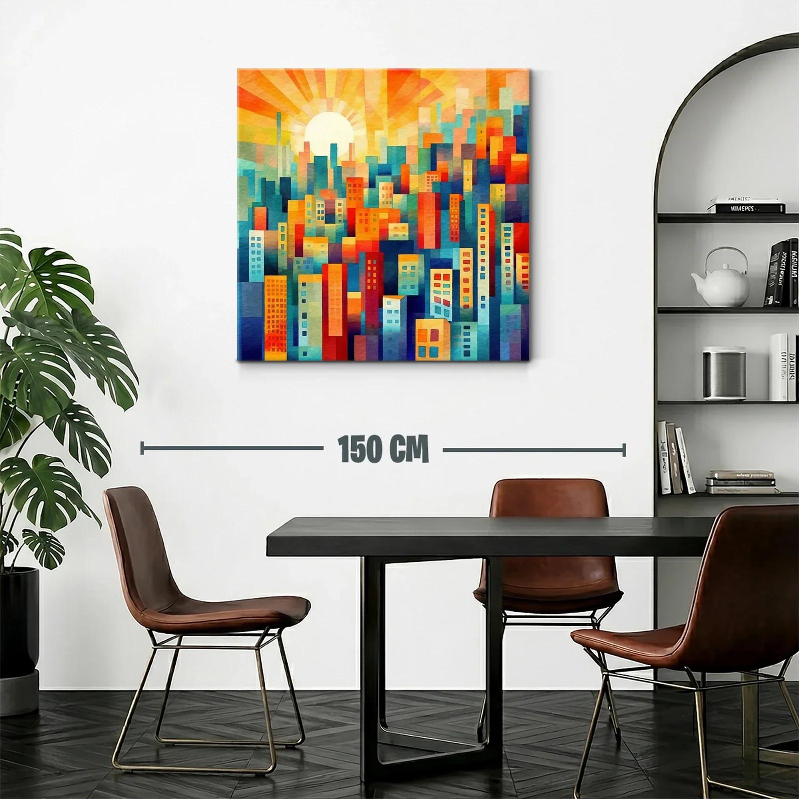Ciudad vibrante con sol radiante al amanecer — miniatura 2