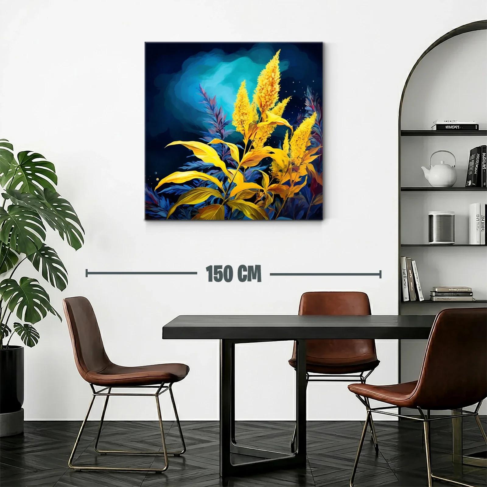 Cuadro con Flores Amarillas y Fondo Azul Intenso — miniatura 2
