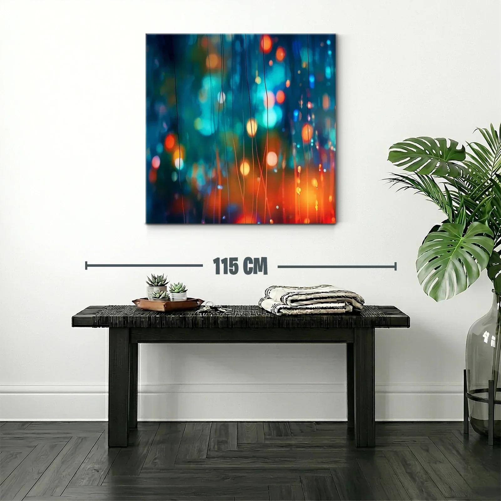 Cuadro abstracto con luces en tonos azul y naranja vibrante — miniatura 2