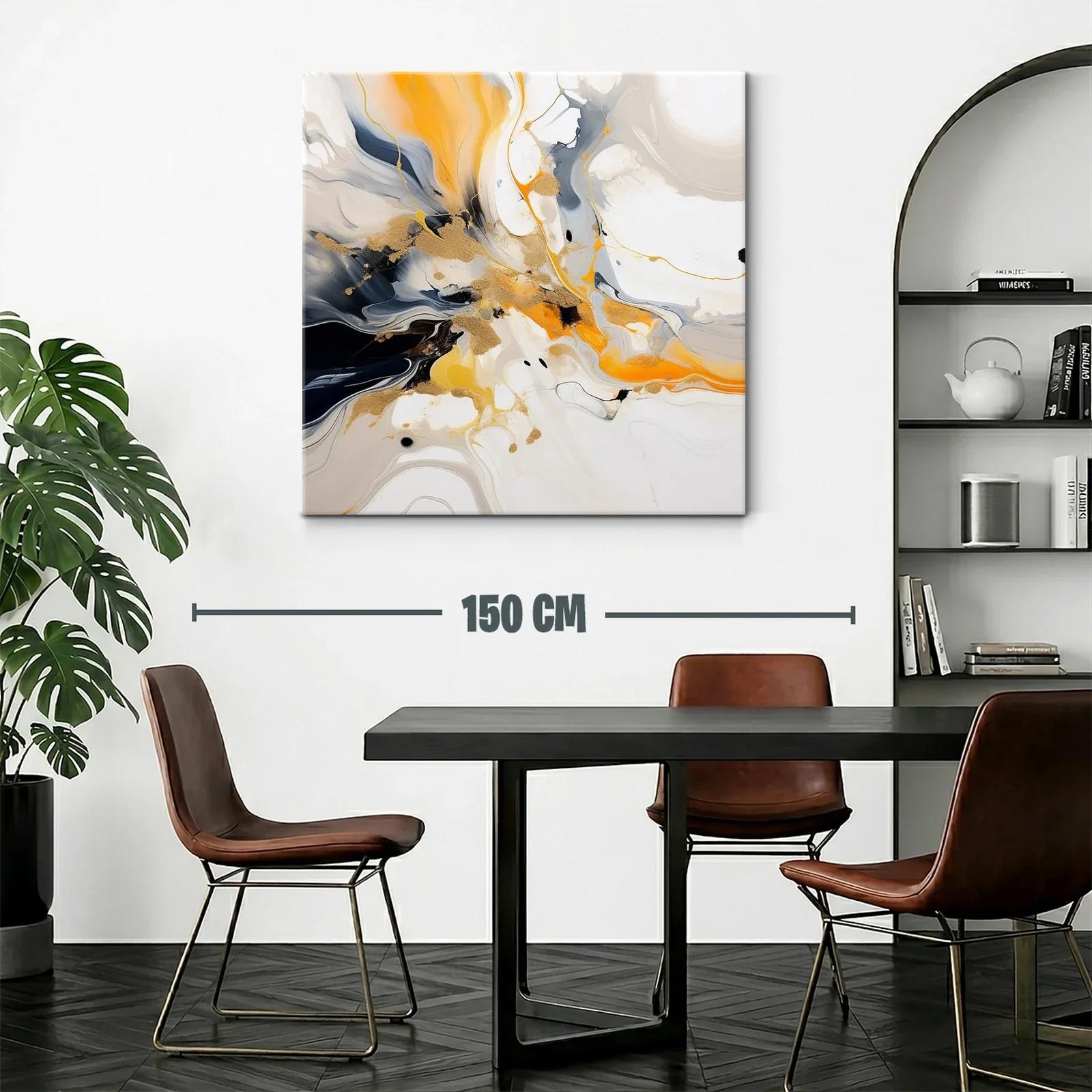 Cuadro abstracto con tonos dorados y naranjas vibrantes — miniatura 2
