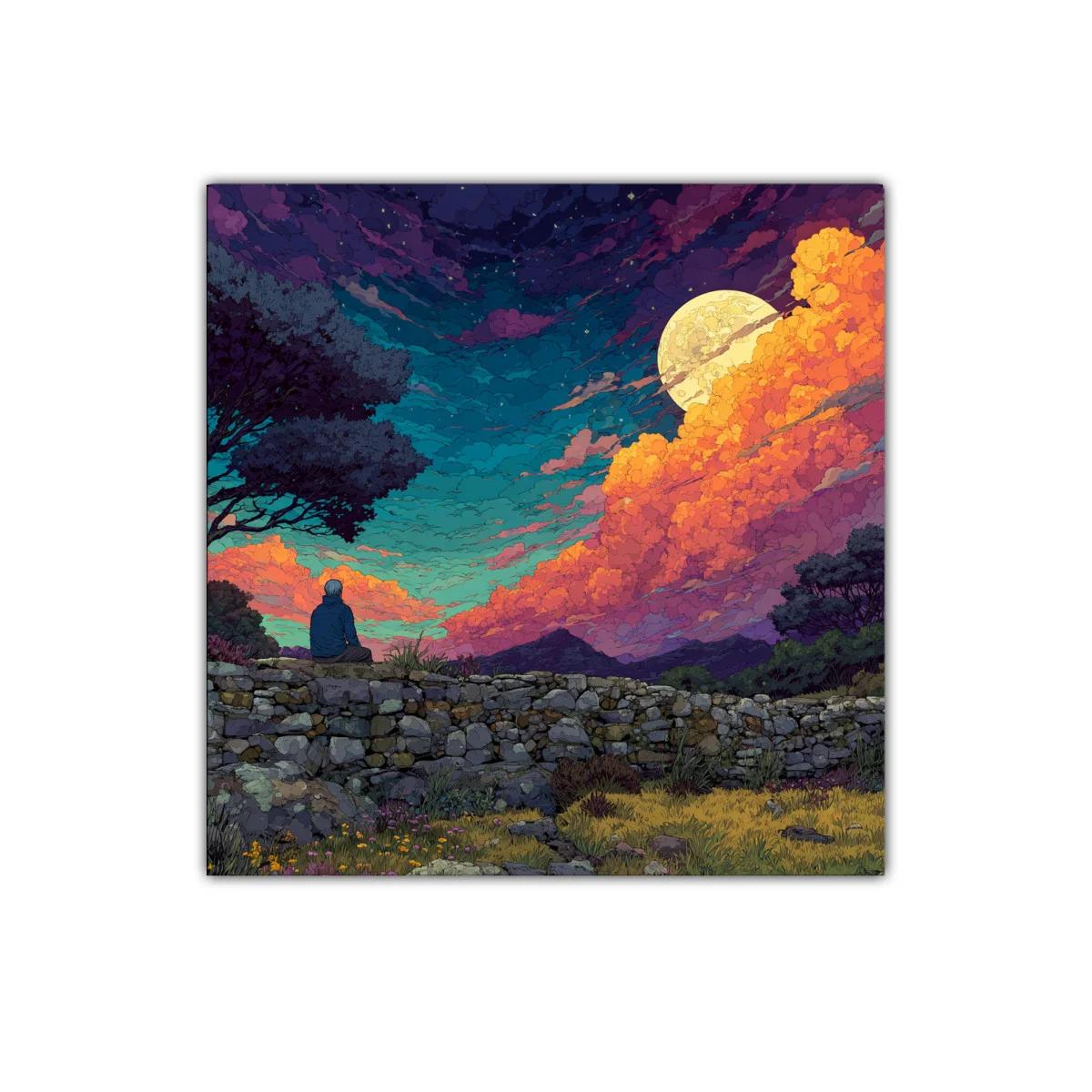 Paisaje nocturno con luna llena y cielo dramático — miniatura 1