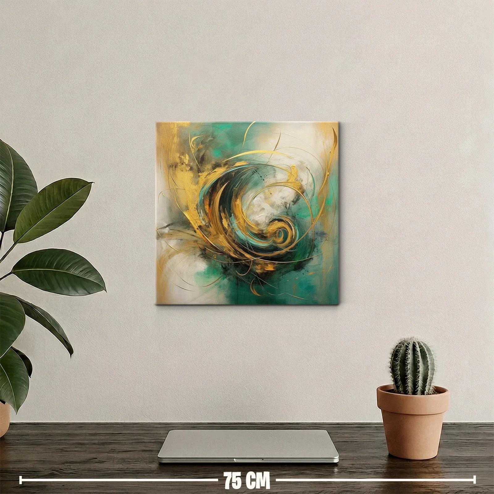 Cuadro abstracto con energía y movimiento en tonos dorados — miniatura 2