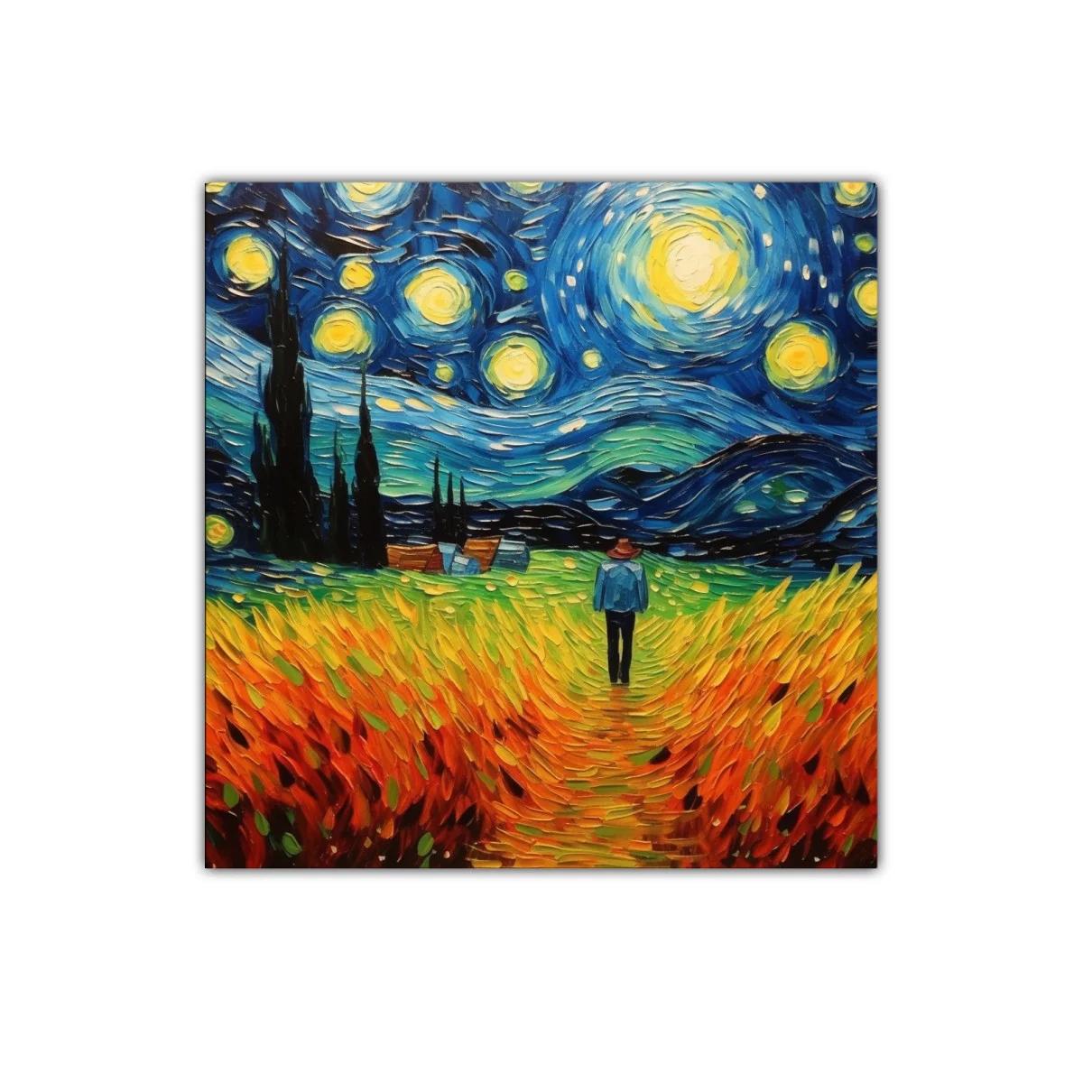 Paisaje Nocturno con Cielo Estrellado y Campo Dorado — miniatura 1