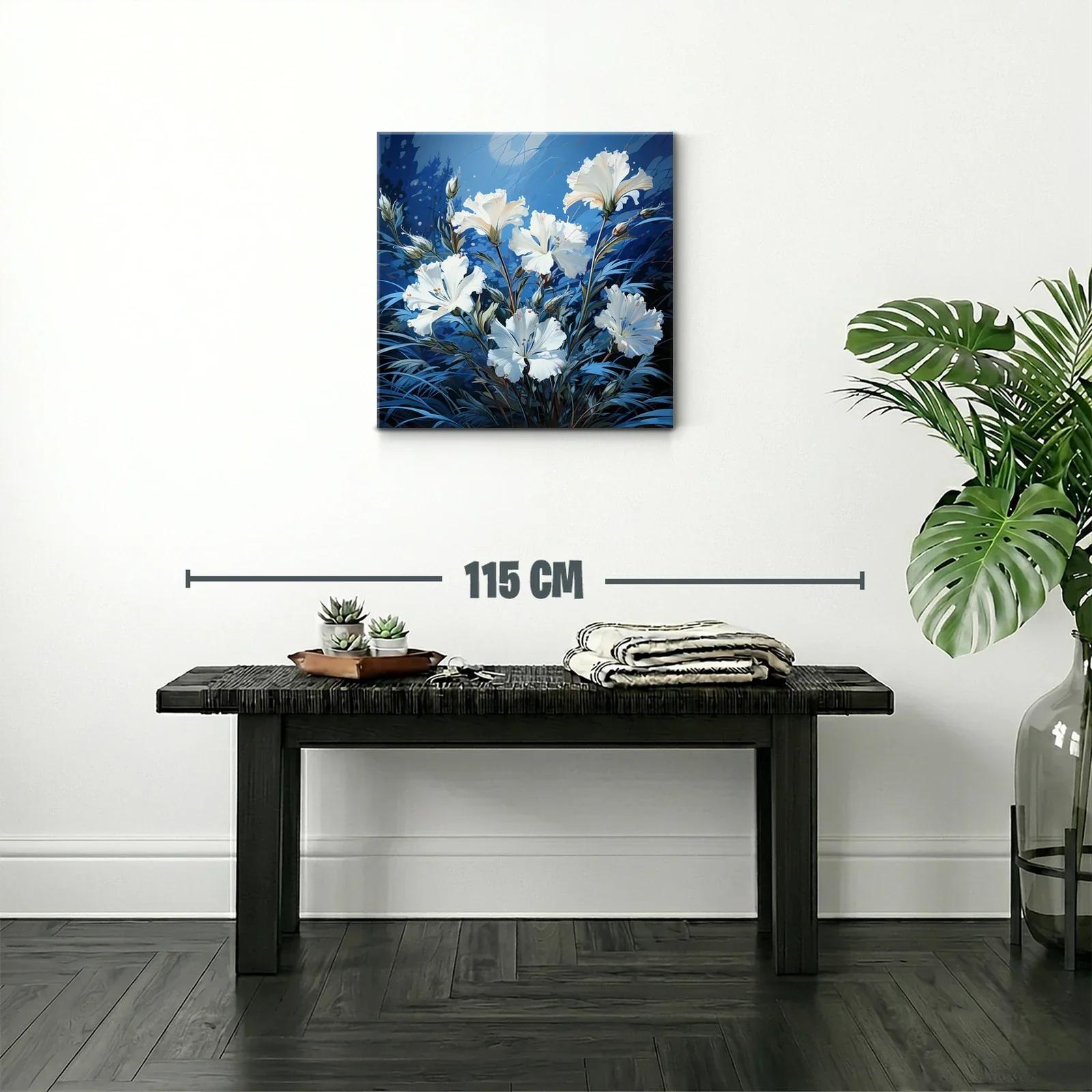 Cuadro con delicadas flores blancas sobre fondo azul — miniatura 2