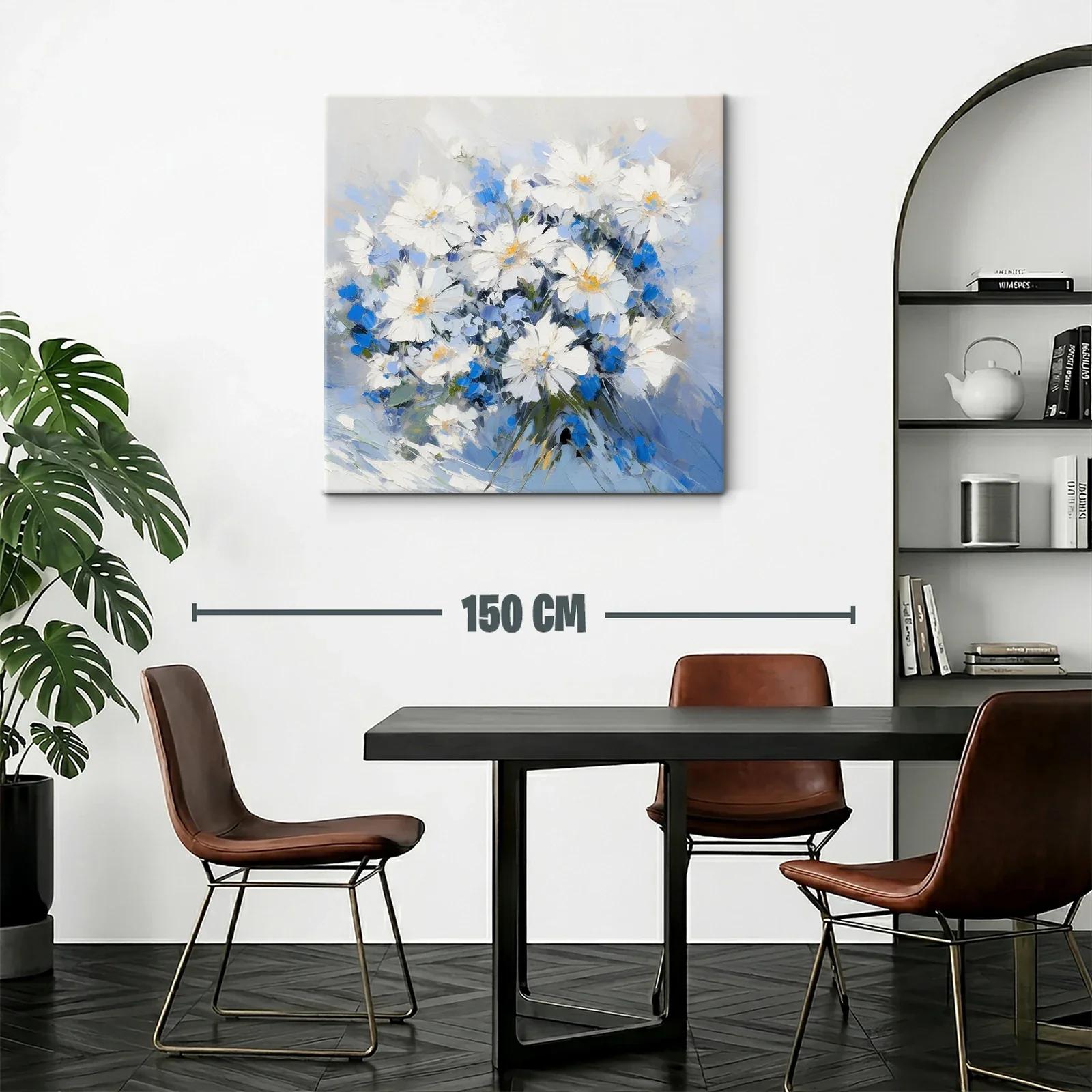 Elegante cuadro con ramo de flores blancas y azules suaves — miniatura 2