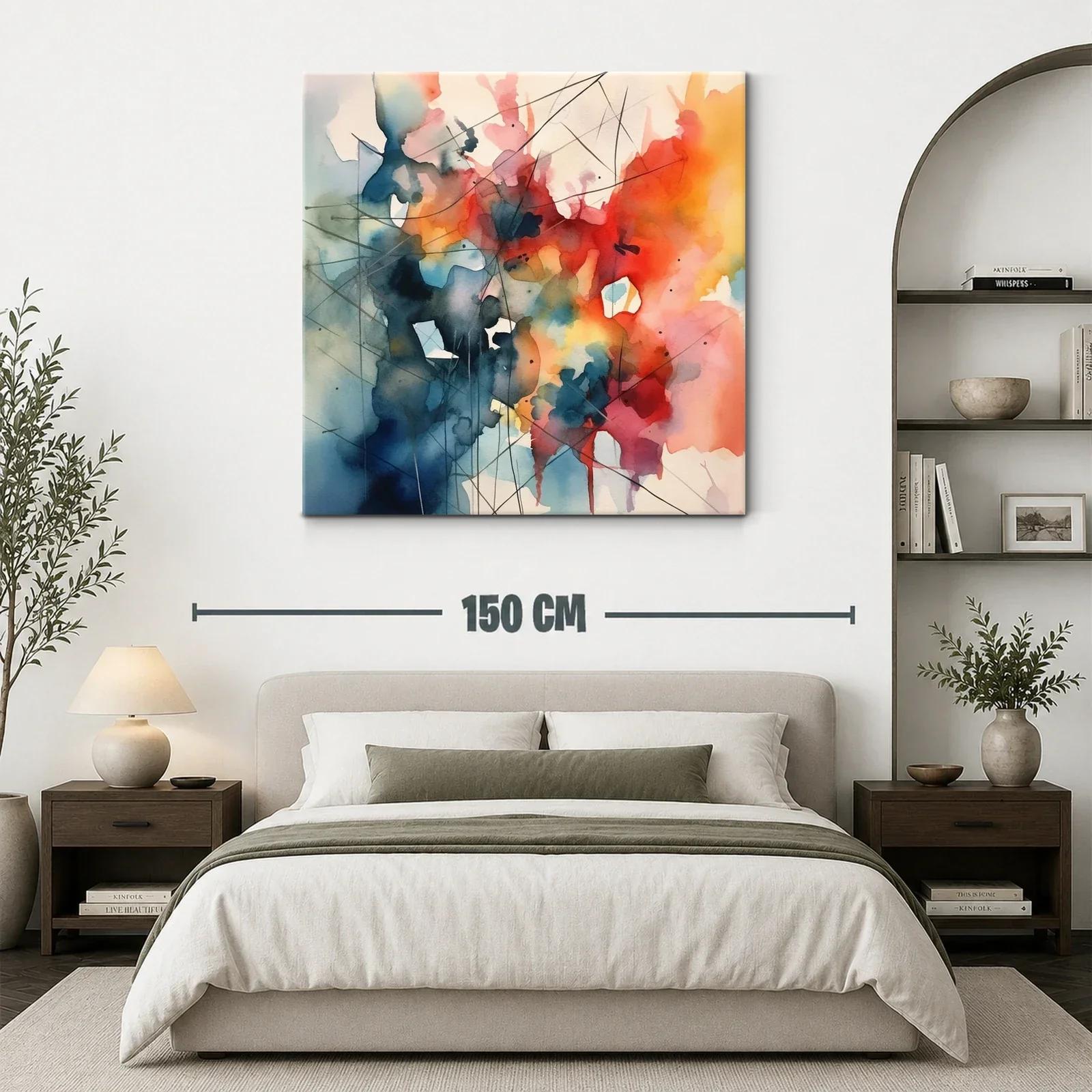 Cuadro abstracto vibrante con tonos cálidos y fríos combinados — miniatura 3