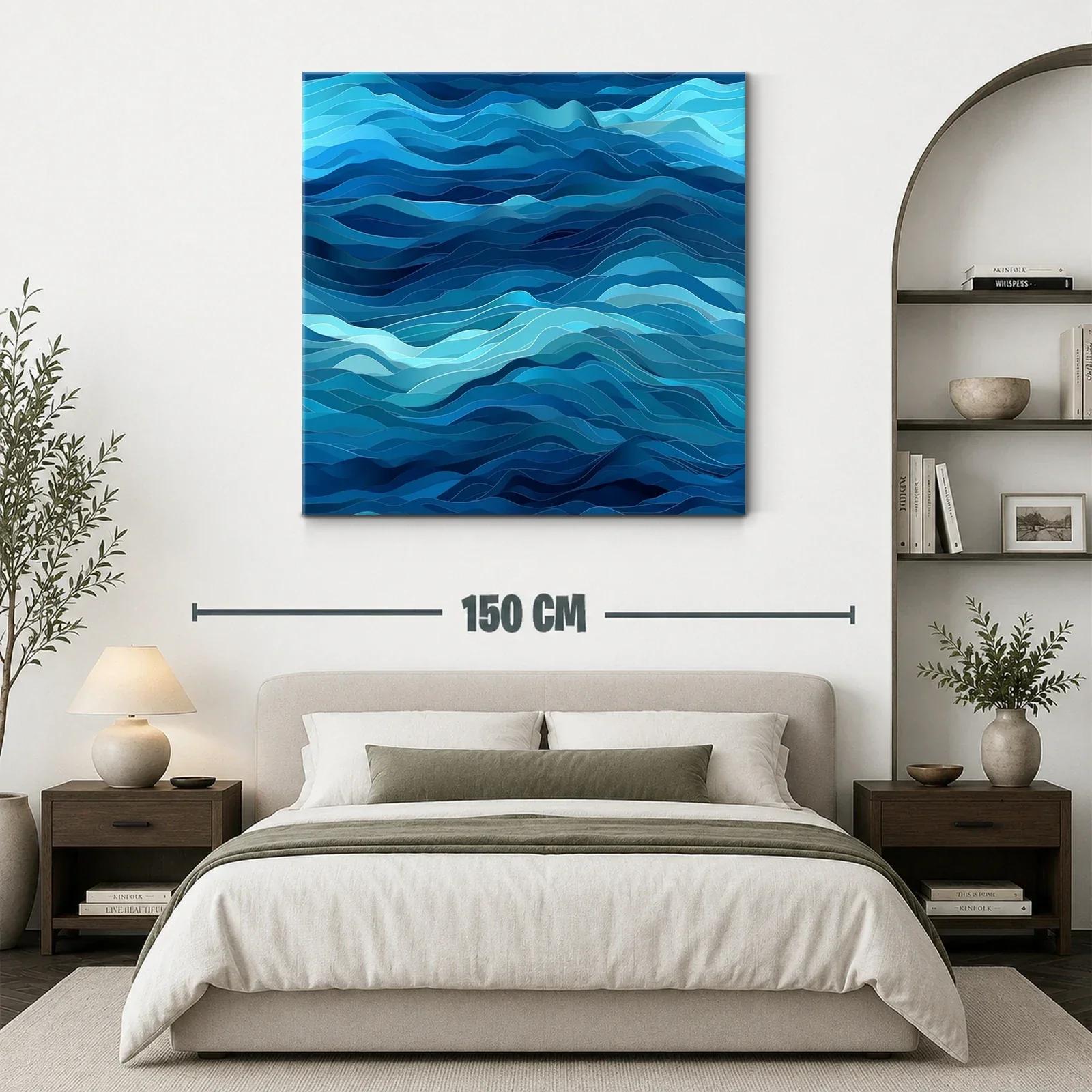 Cuadro abstracto de olas en tonos azules profundos — miniatura 3