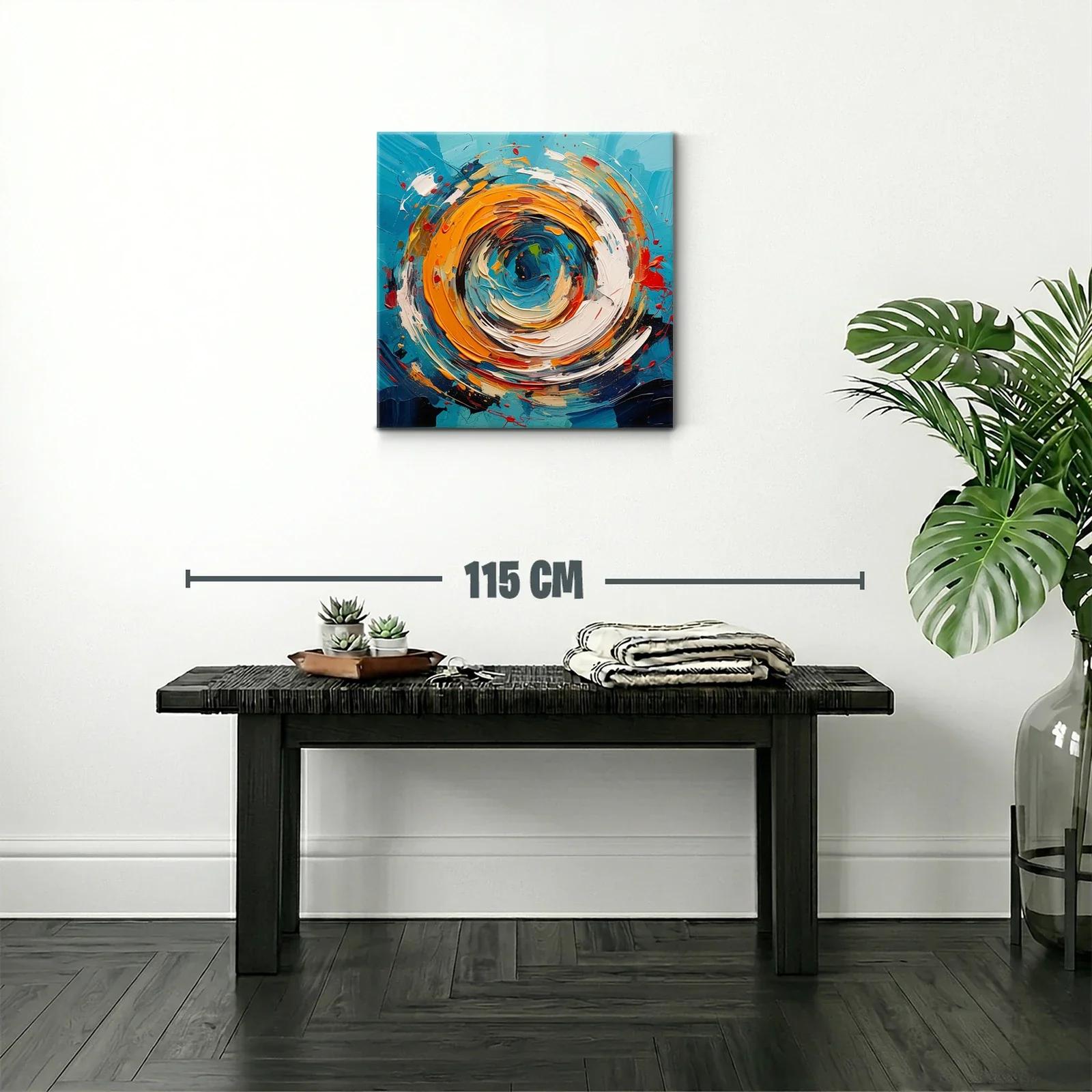 Cuadro abstracto con remolino en tonos azules y naranjas vivos — miniatura 2