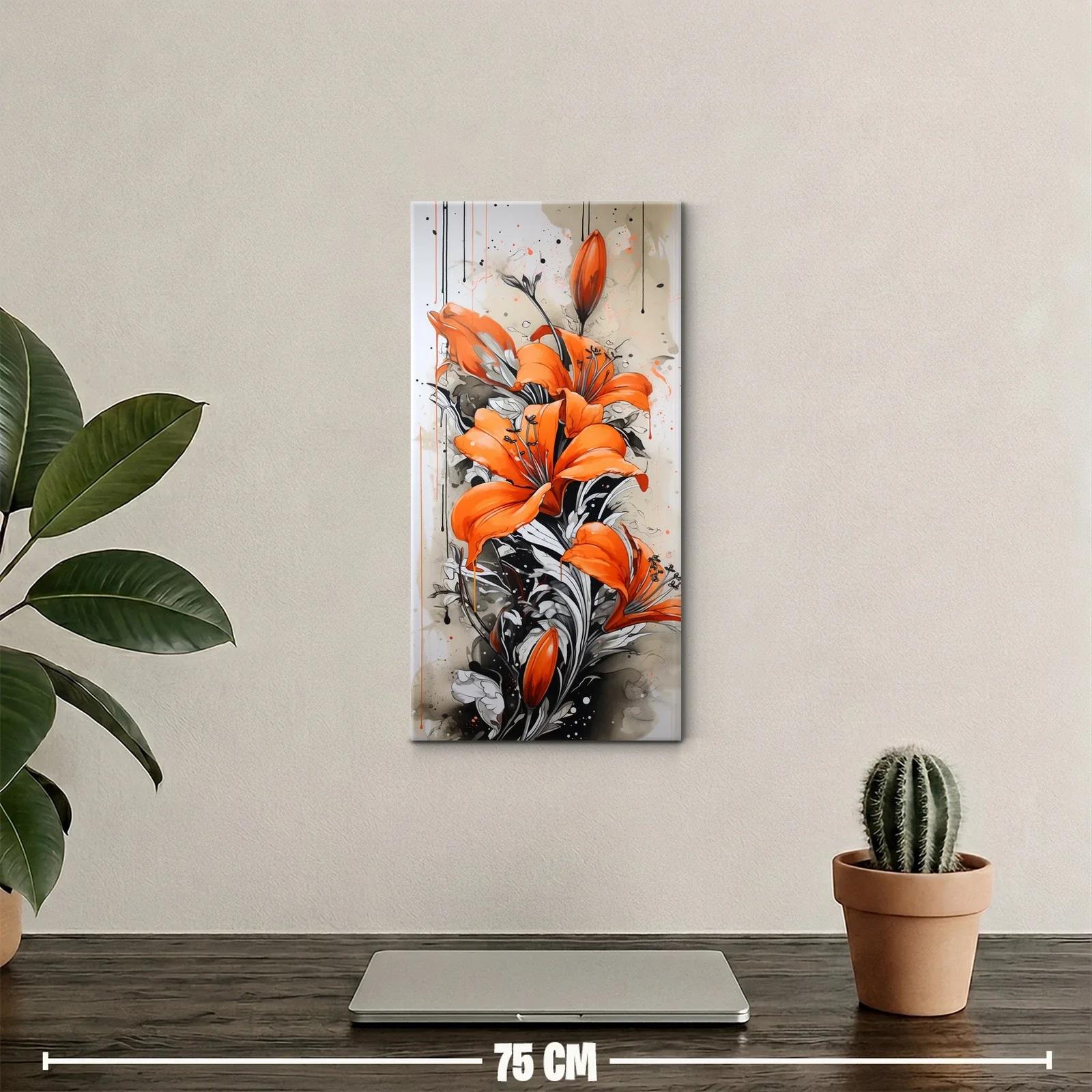 Cuadro de lirios naranjas con capullos y salpicaduras — miniatura 2