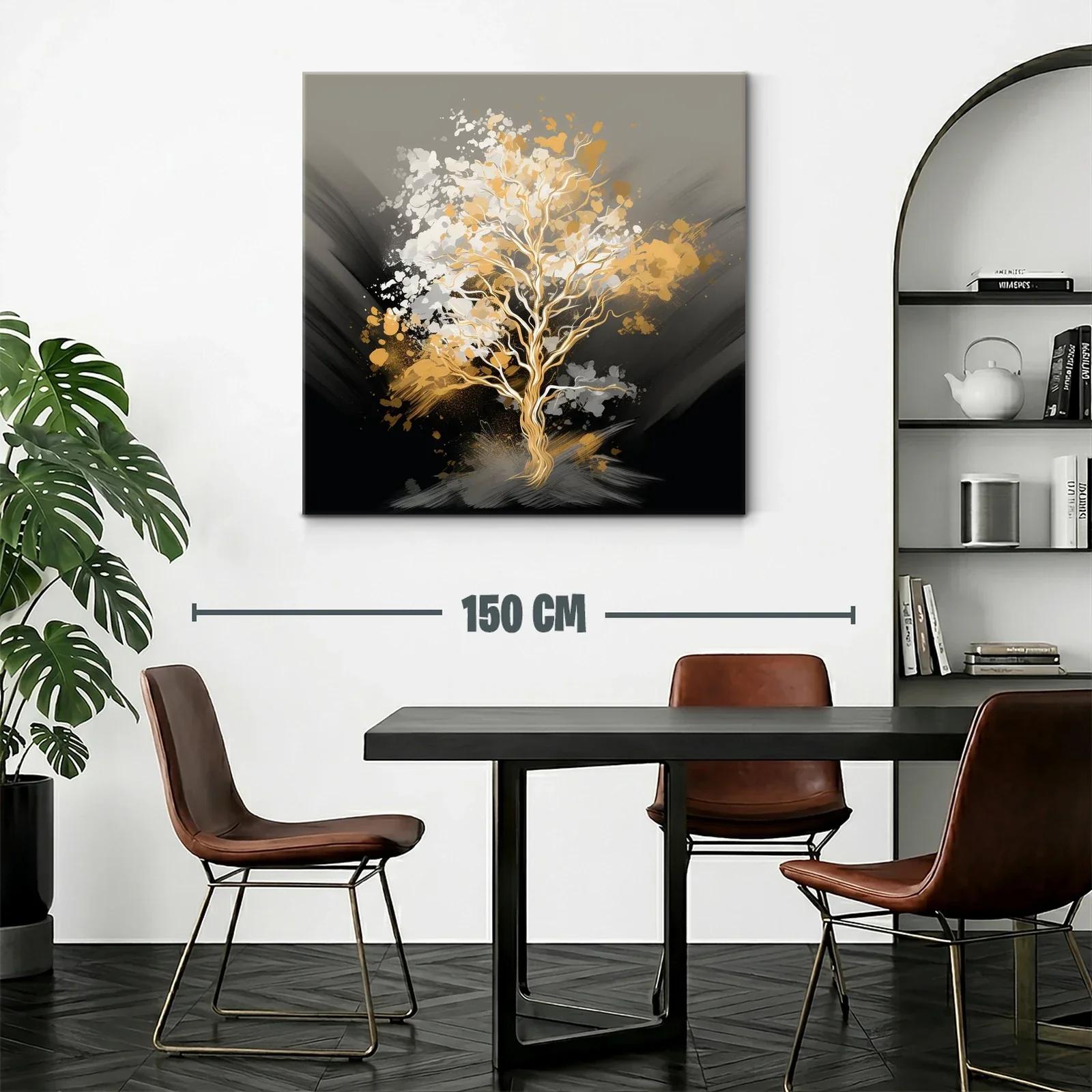 Árbol dorado con pinceladas abstractas en tonos neutros — miniatura 2