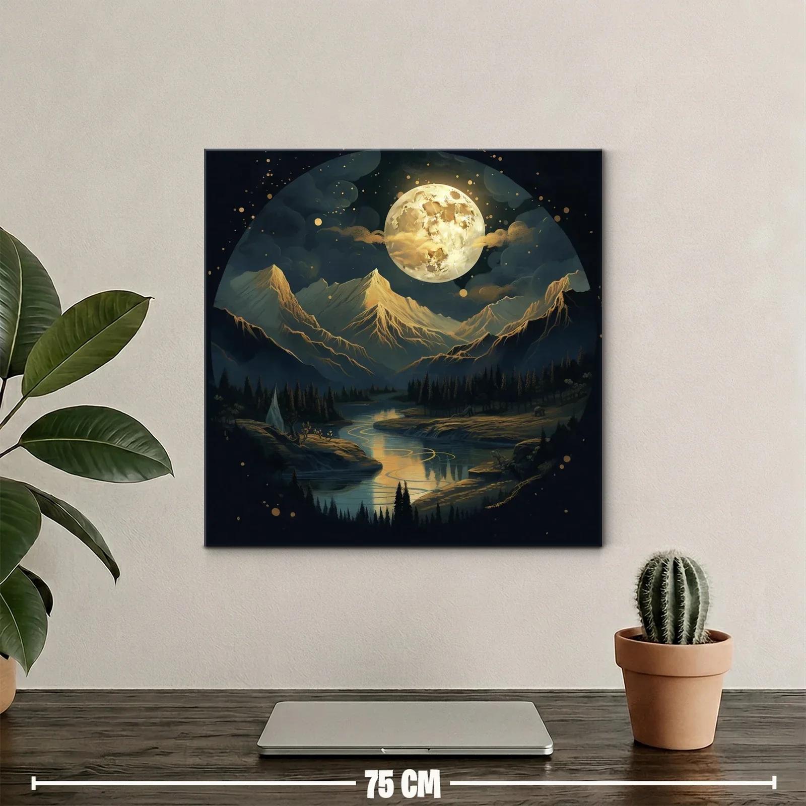 Noche mágica con luna llena sobre montañas doradas — miniatura 2