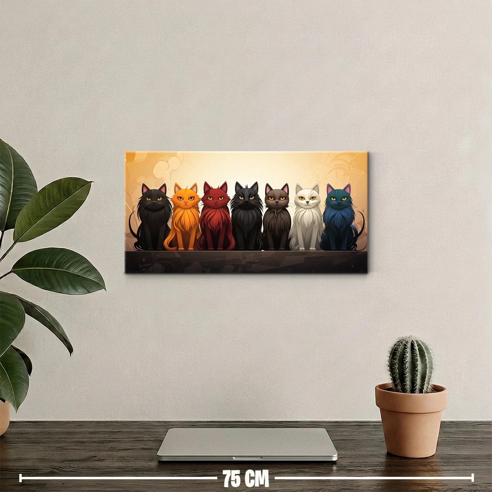 Cuadro fila de gatos recortados contra un fondo cálido y brillante — miniatura 2