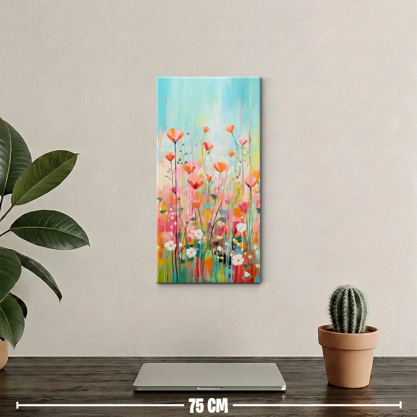 Cuadro de amapolas con manchas de color rosa turquesa y amarillo — miniatura 2