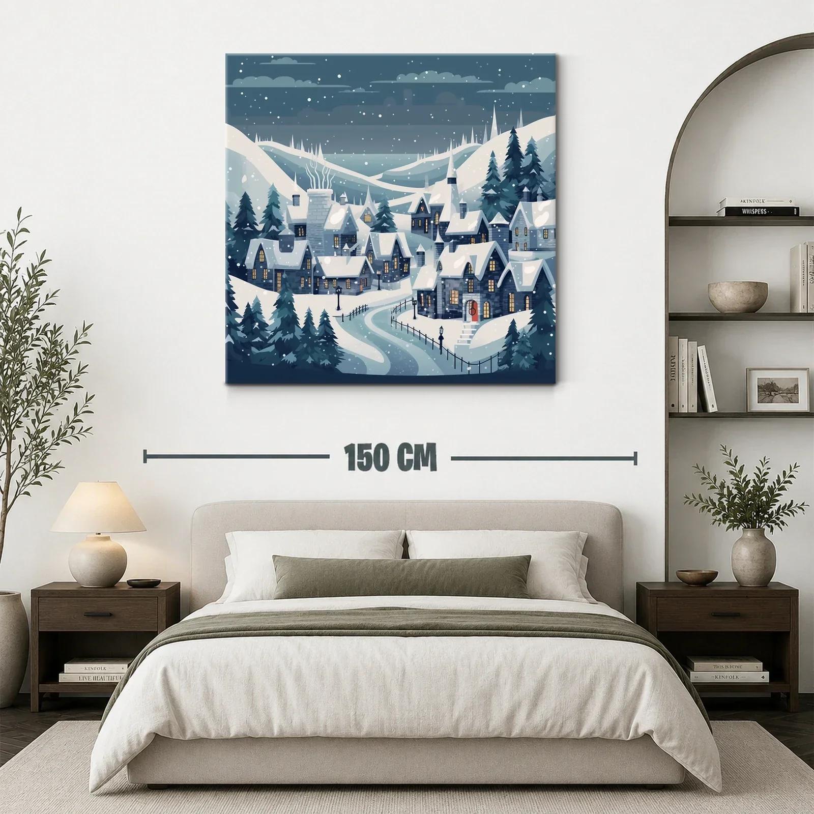 Paisaje invernal con pueblo nevado bajo un cielo estrellado — miniatura 3