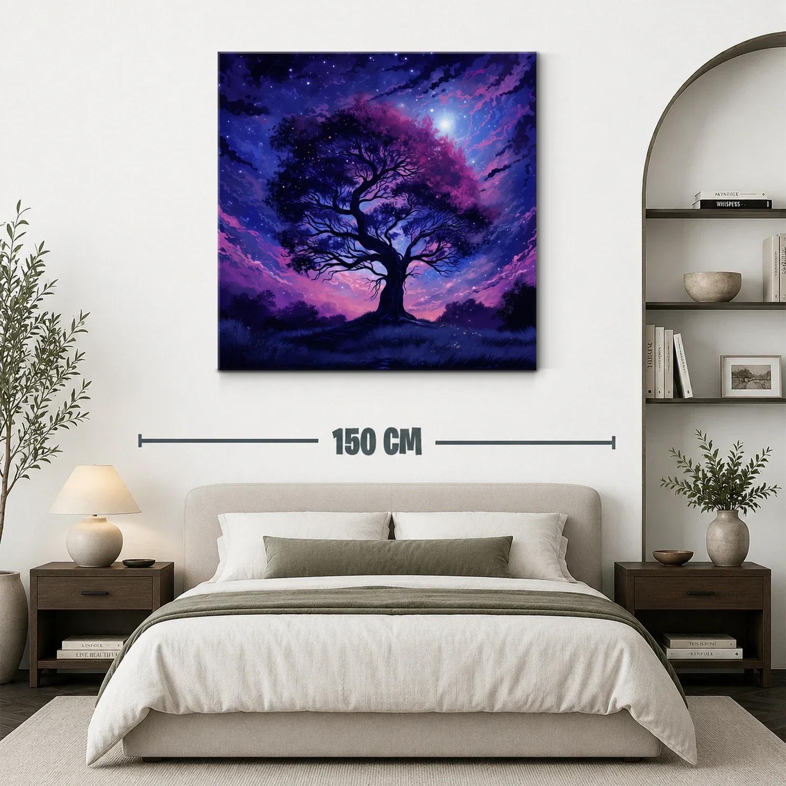 Árbol nocturno con cielo estrellado en tonos morados — miniatura 3