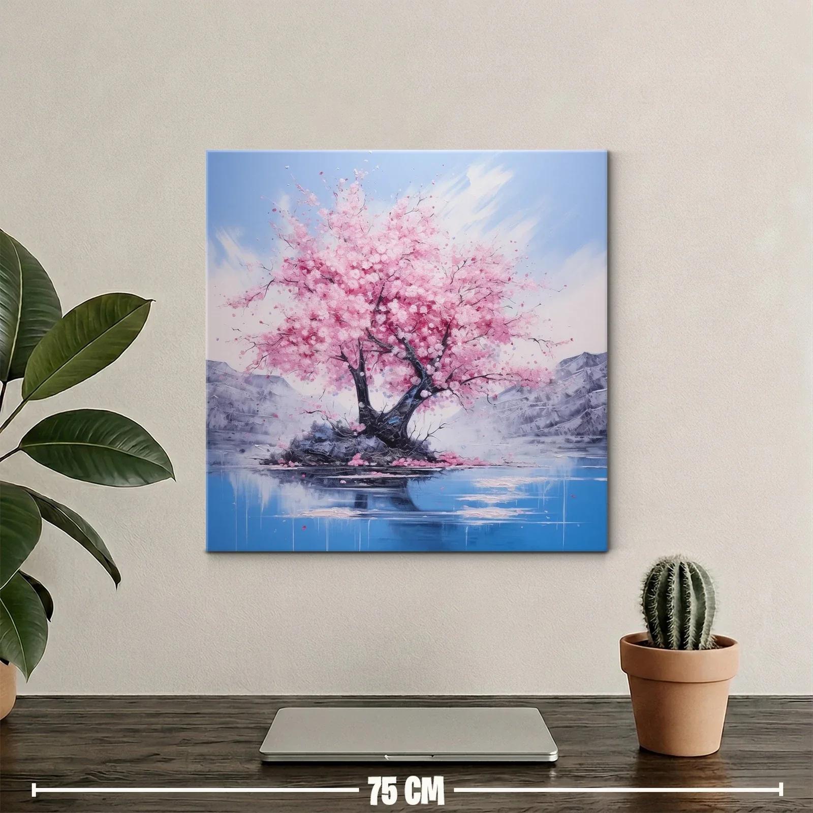 Belleza serena de árbol en flor sobre lago azul y montañas — miniatura 2