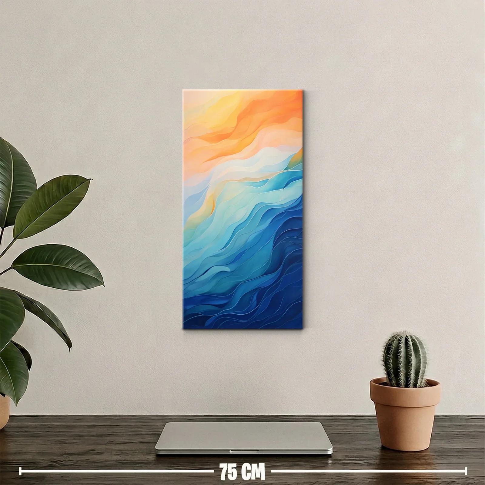 Cuadro olas abstractas en degradado coral y azul profundo — miniatura 2