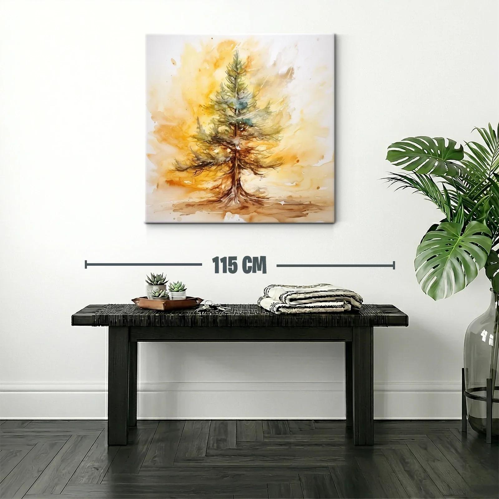 Cuadro con árbol en tonos cálidos y verdes — miniatura 2