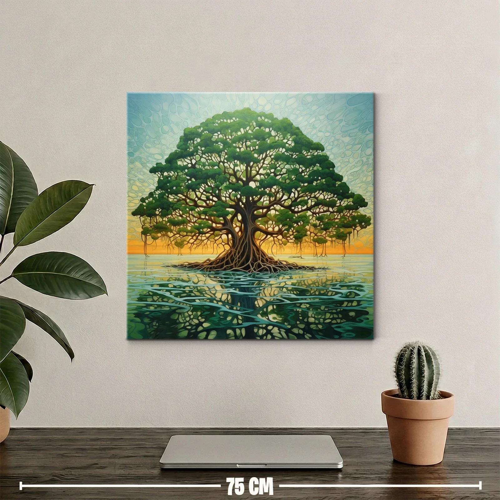 Esplendoroso árbol sobre aguas en luz cálida del atardecer — miniatura 2