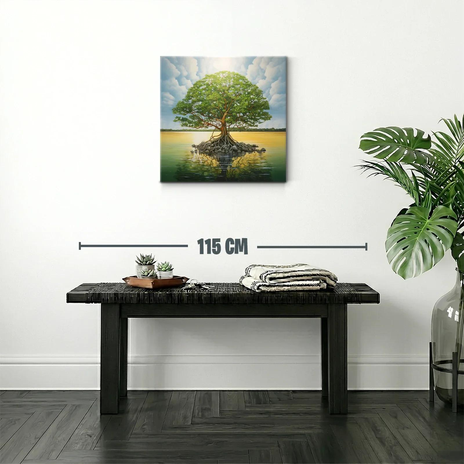 Árbol solitario sobre lago en tranquila puesta de sol — miniatura 2