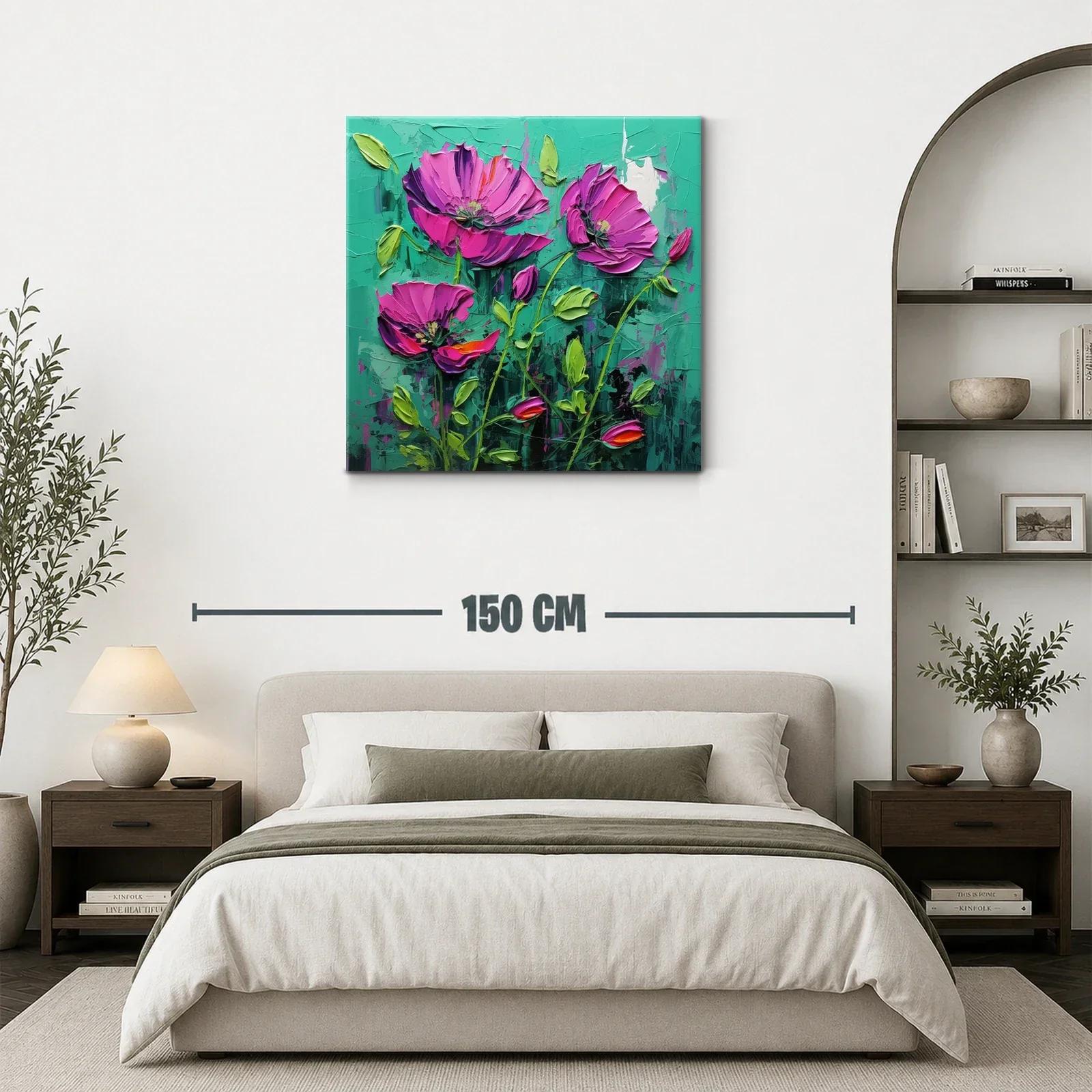 Cuadro con flores fucsias vibrantes sobre fondo verde — miniatura 3