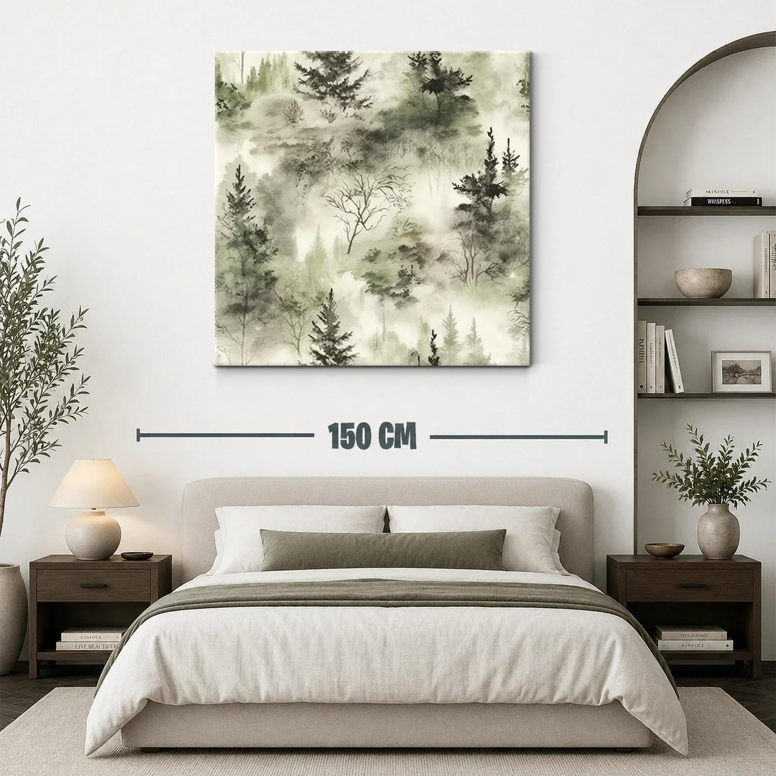 Cuadro de bosque brumoso con tonos verdes suaves — miniatura 3
