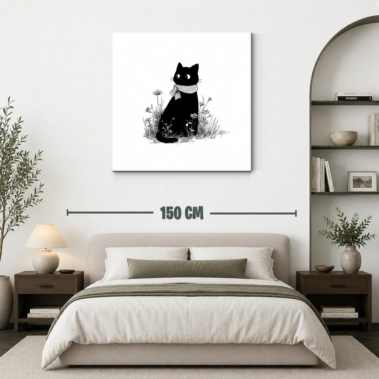 Gato negro con bufanda rodeado de flores silvestres — miniatura 3