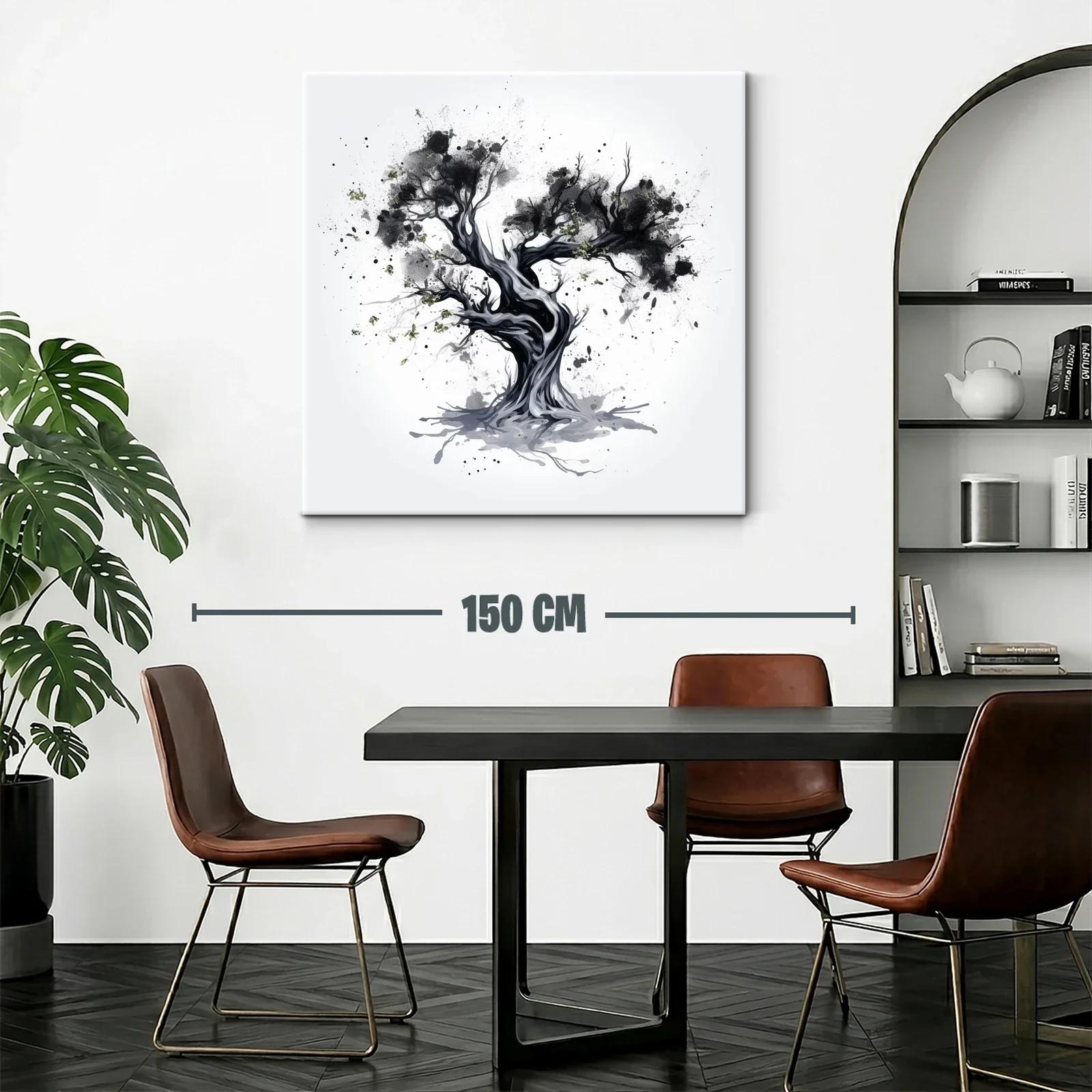 Árbol abstracto en tonos gris y negro con detalles verdes — miniatura 2