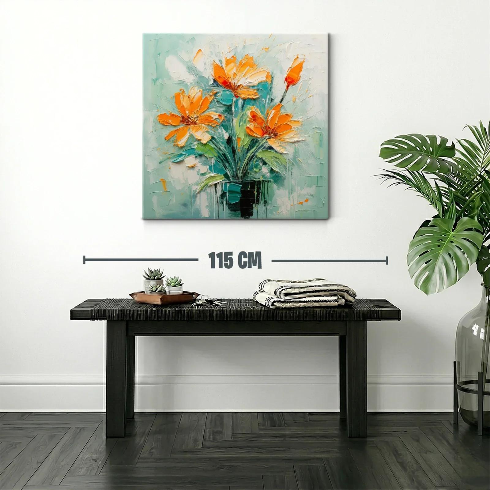 Cuadro floral vibrante con tonos naranjas y verdes — miniatura 2