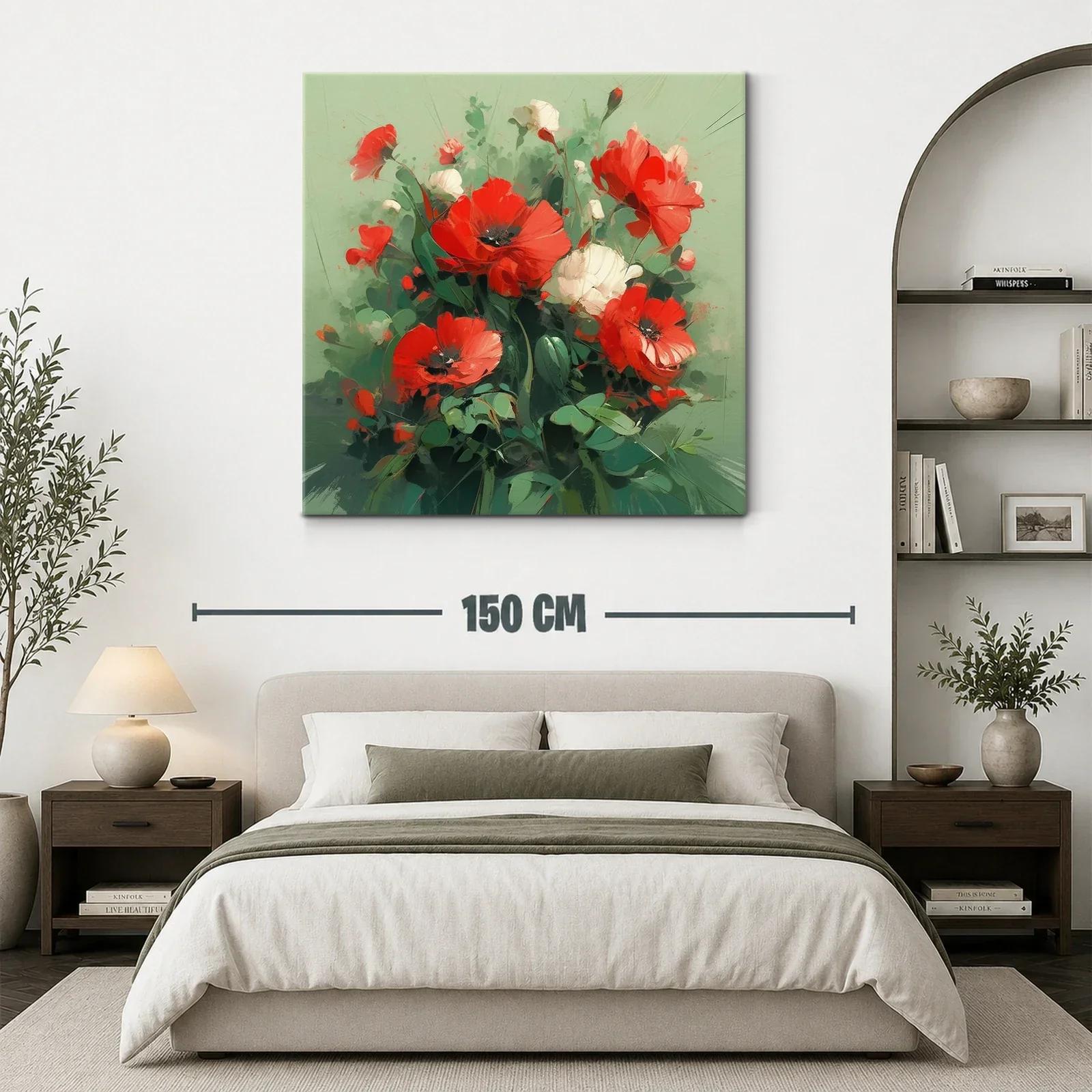 Ramo vibrante de amapolas rojas y blancas sobre fondo verde — miniatura 3