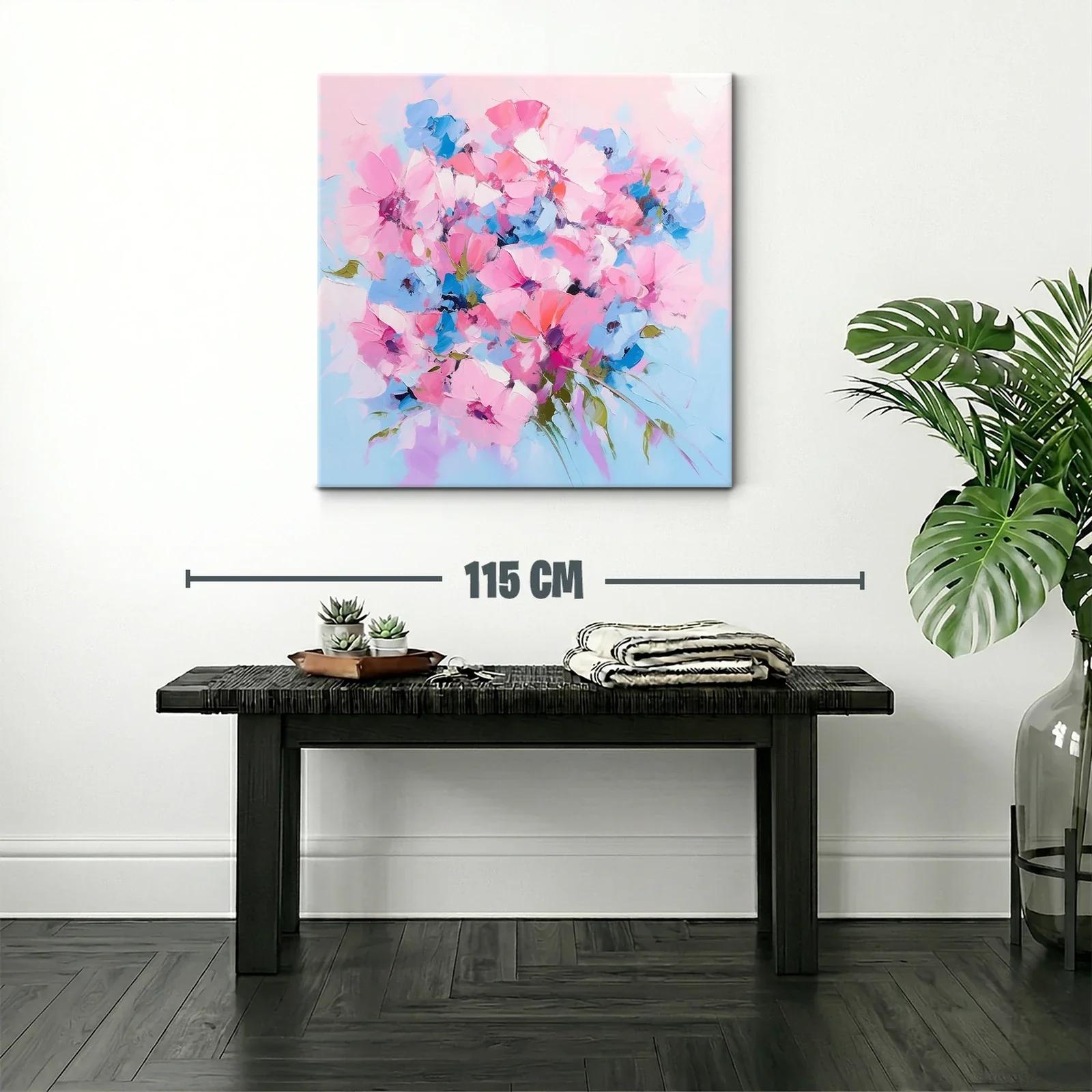 Cuadro floral en tonos rosas y azules vibrantes — miniatura 2