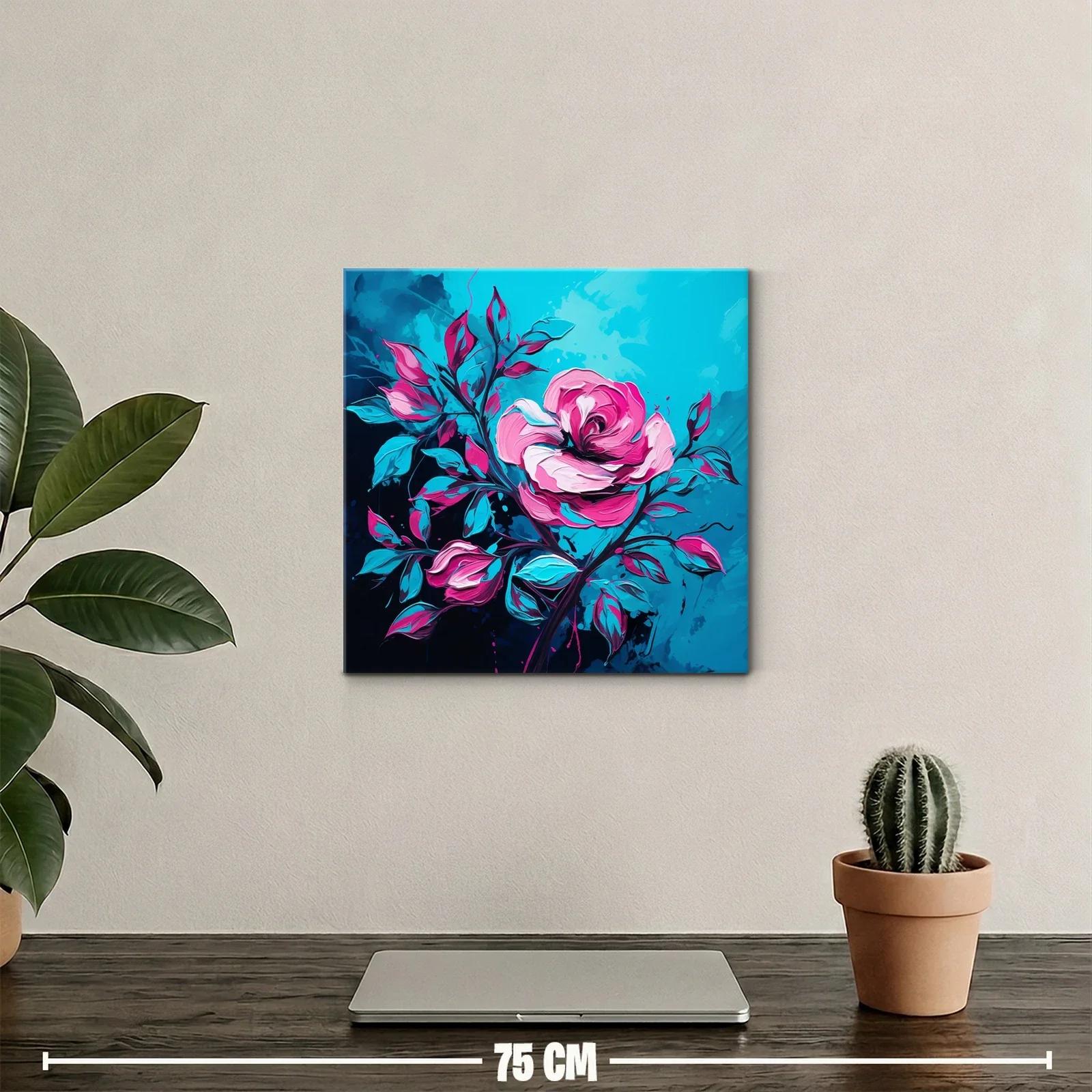 Rosa vibrante con hojas en tonos azules y fucsias — miniatura 2